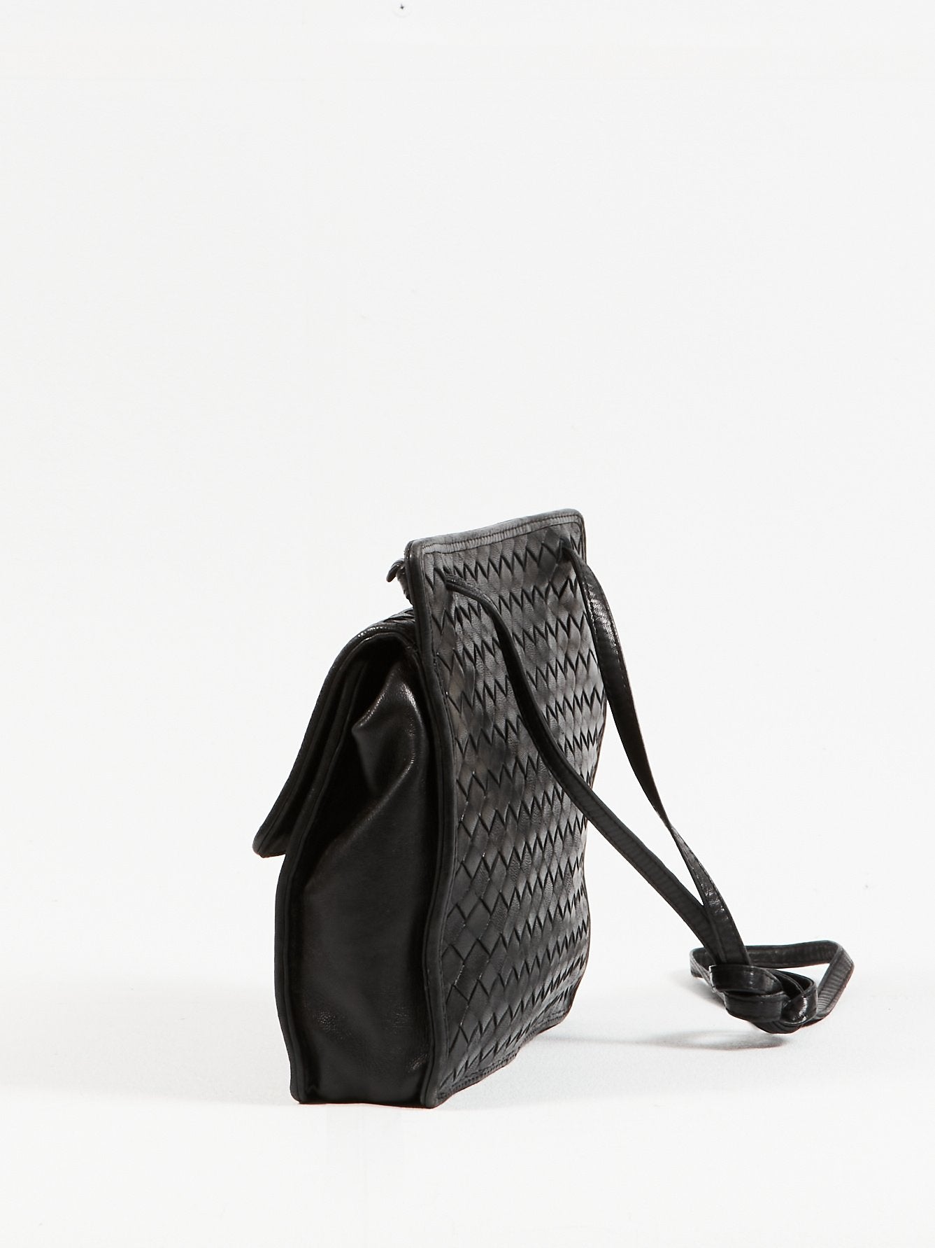 Bottega Veneta Vintage Black Intrecciato Leather Small Square Crossbody