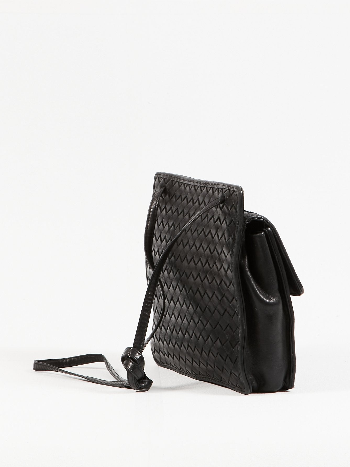 Bottega Veneta Vintage Black Intrecciato Leather Small Square Crossbody