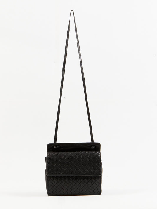 Bottega Veneta Vintage Black Intrecciato Leather Small Square Crossbody