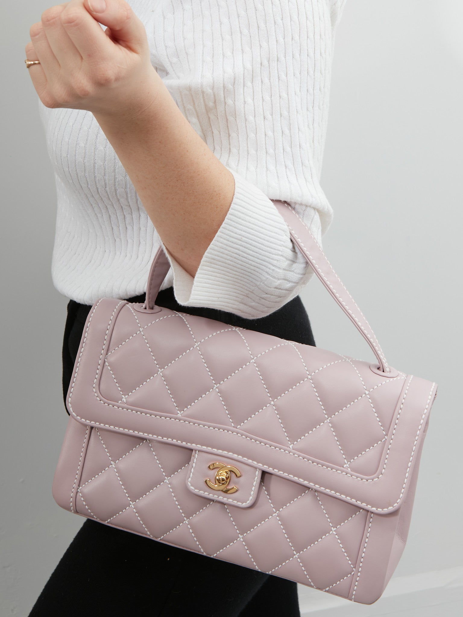 Chanel Lilac Purple Wild Stitch Large Top Handle Flap Bag