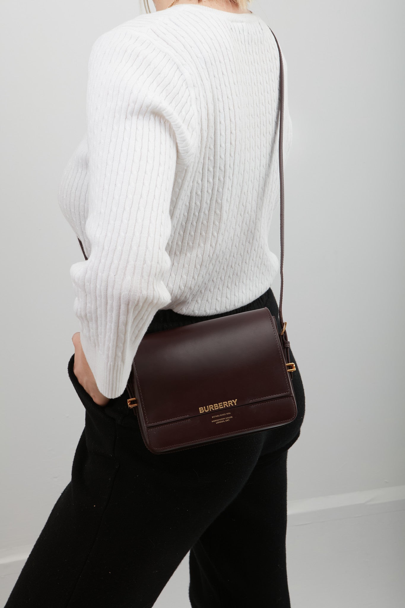 Burberry Burgundy Leather Grace Small Crossbody Bag