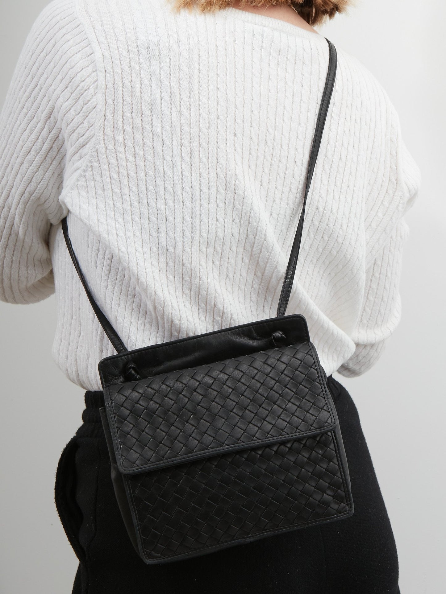 Bottega Veneta Vintage Black Intrecciato Leather Small Square Crossbody