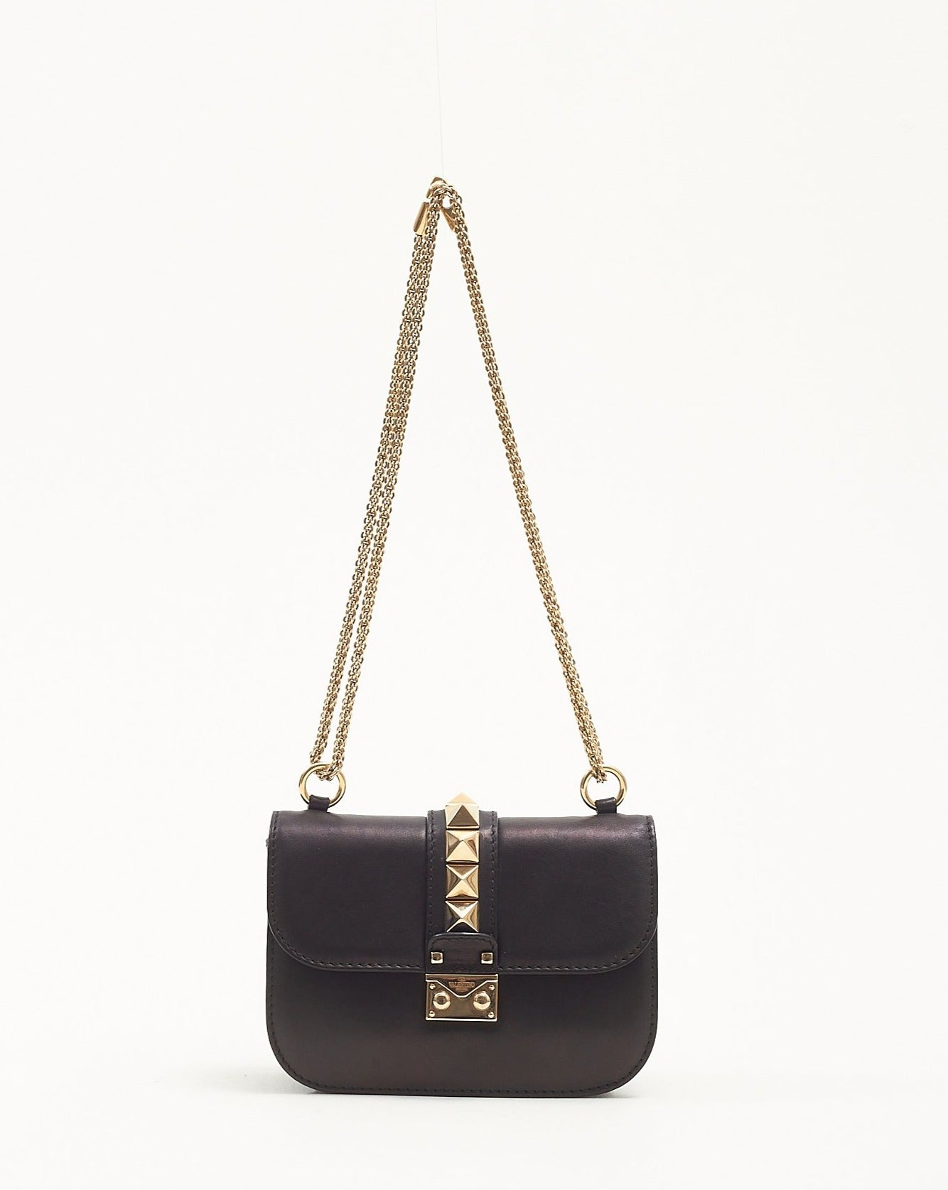 Valentino Black Leather Rockstud Crossbody Chain Bag