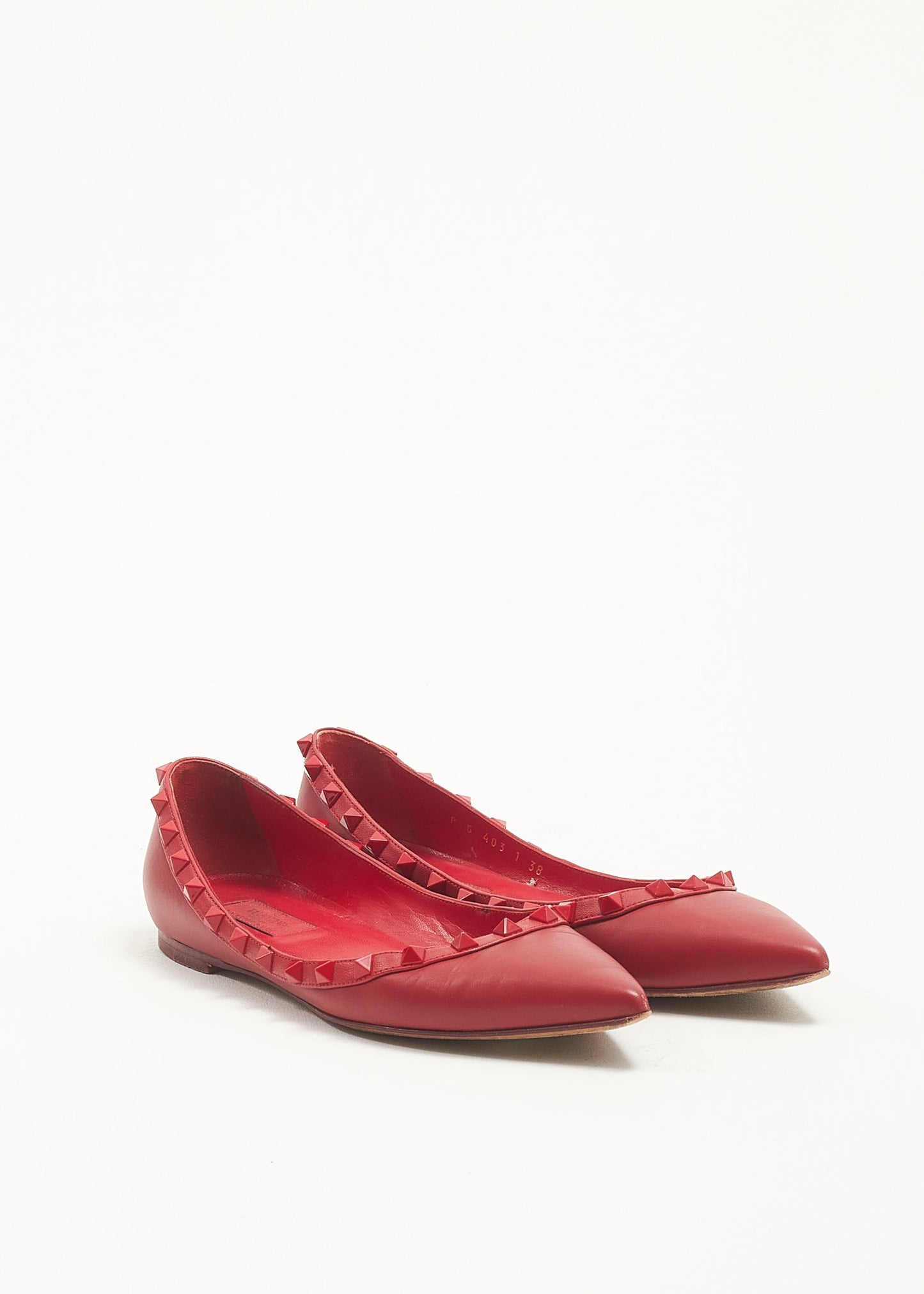 Valentino Red Leather Rockstud Flats - 38