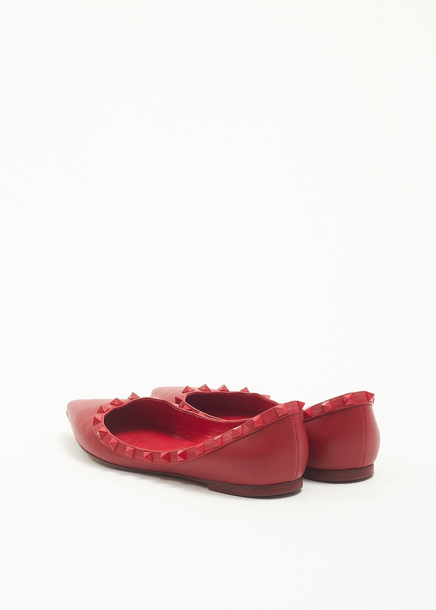 Valentino Red Leather Rockstud Flats - 38