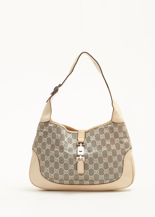 Gucci White Monogram Canvas Jackie Shoulder Bag