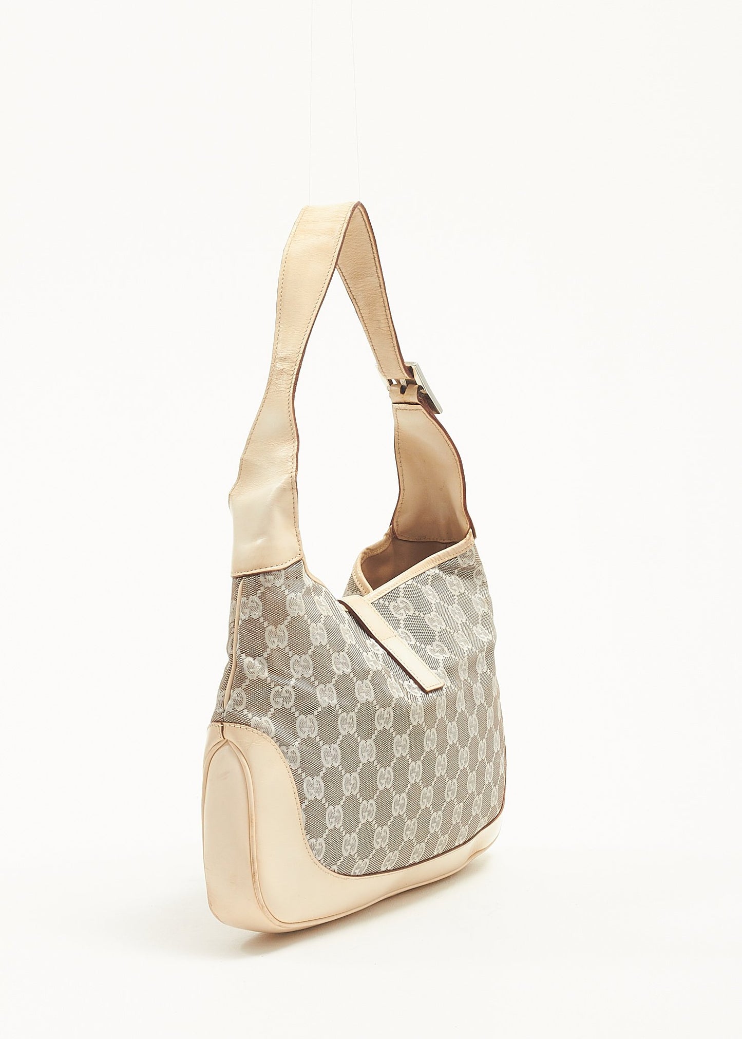 Gucci White Monogram Canvas Jackie Shoulder Bag