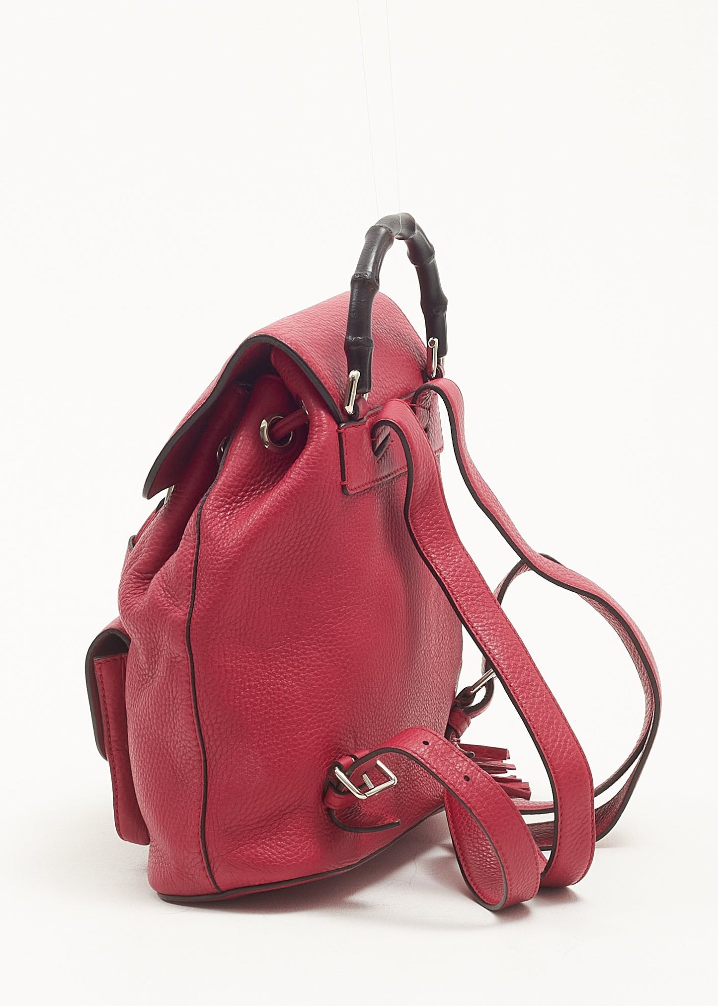 Gucci Pink/Fuchsia Pebbled Leather Bamboo Backpack