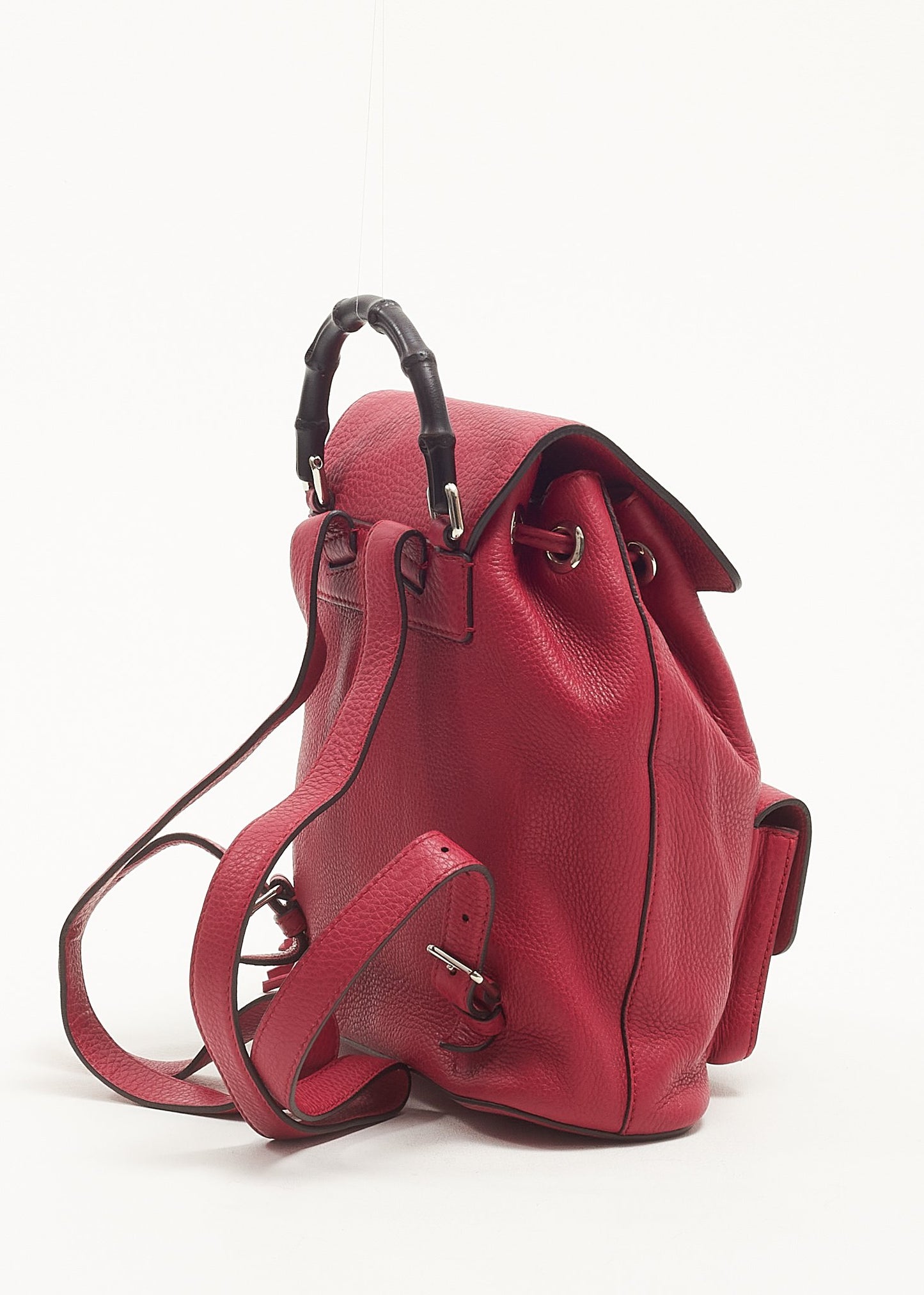 Gucci Pink/Fuchsia Pebbled Leather Bamboo Backpack