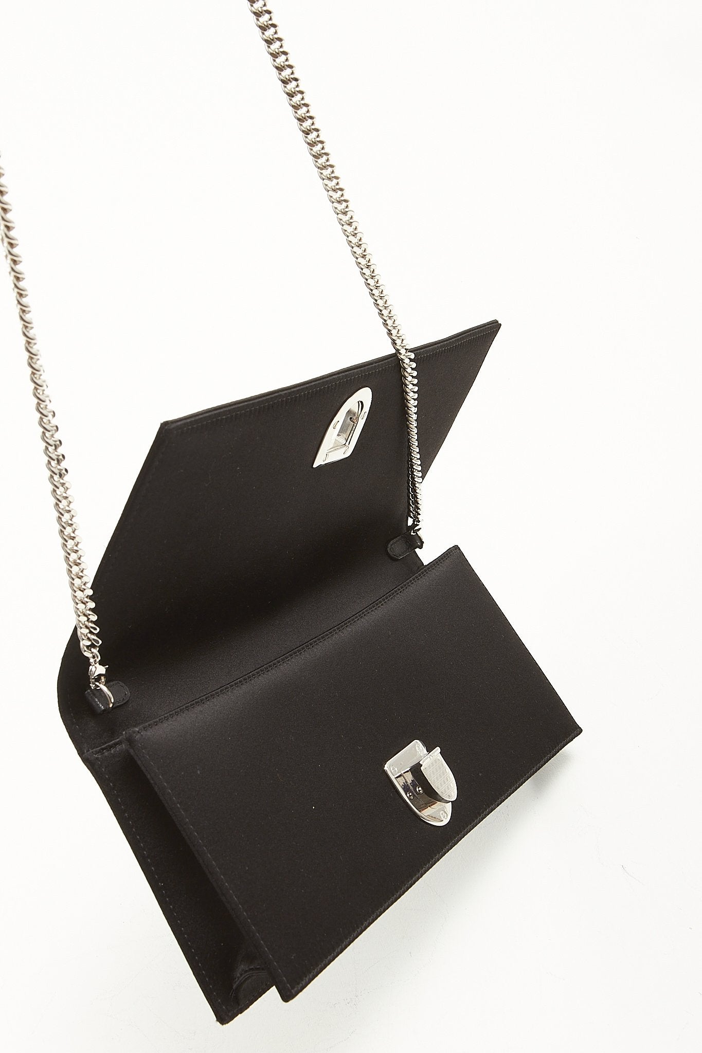 Dior Black Satin Diorama Convertible Chain Clutch