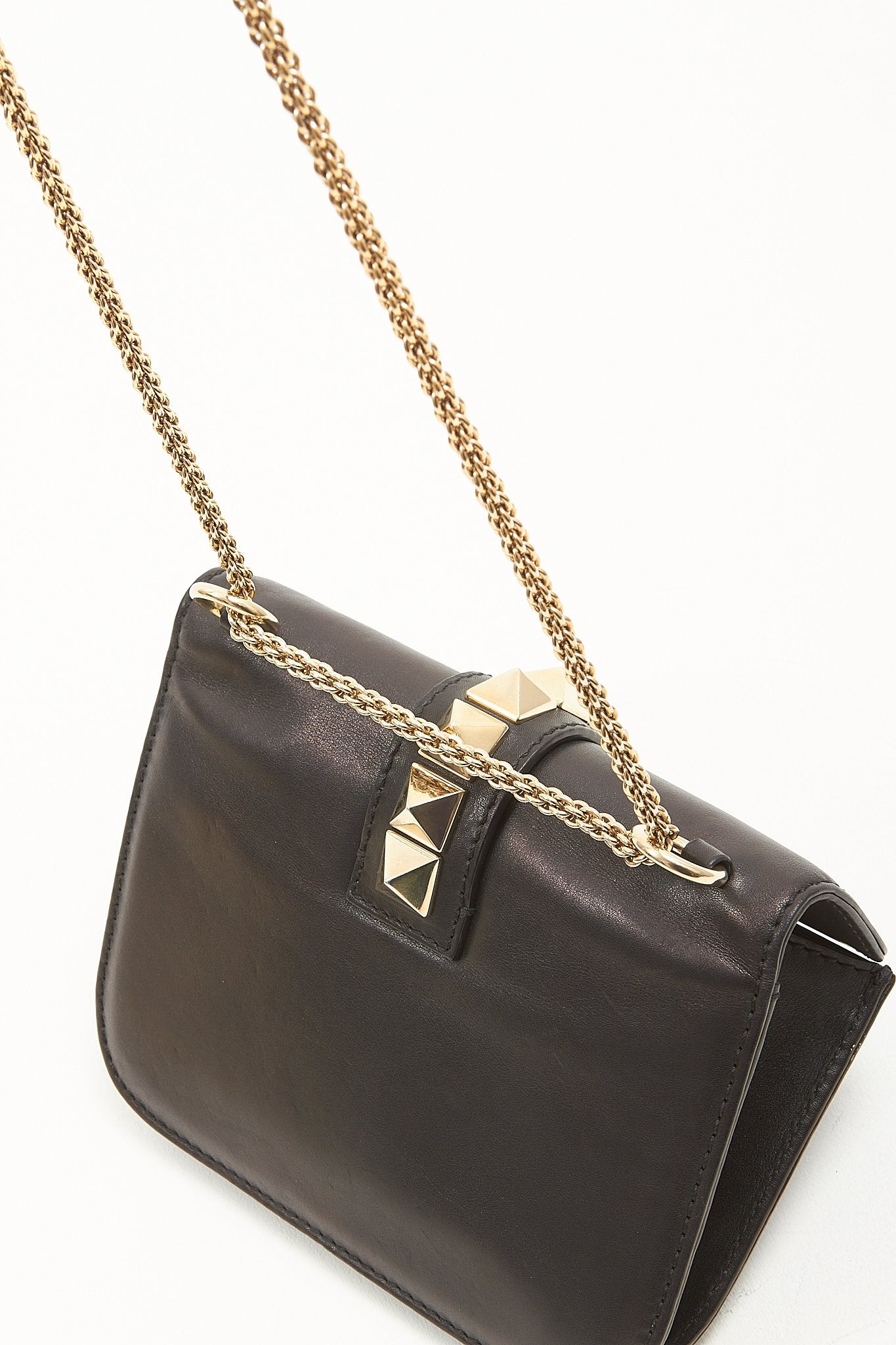 Valentino Black Leather Rockstud Crossbody Chain Bag