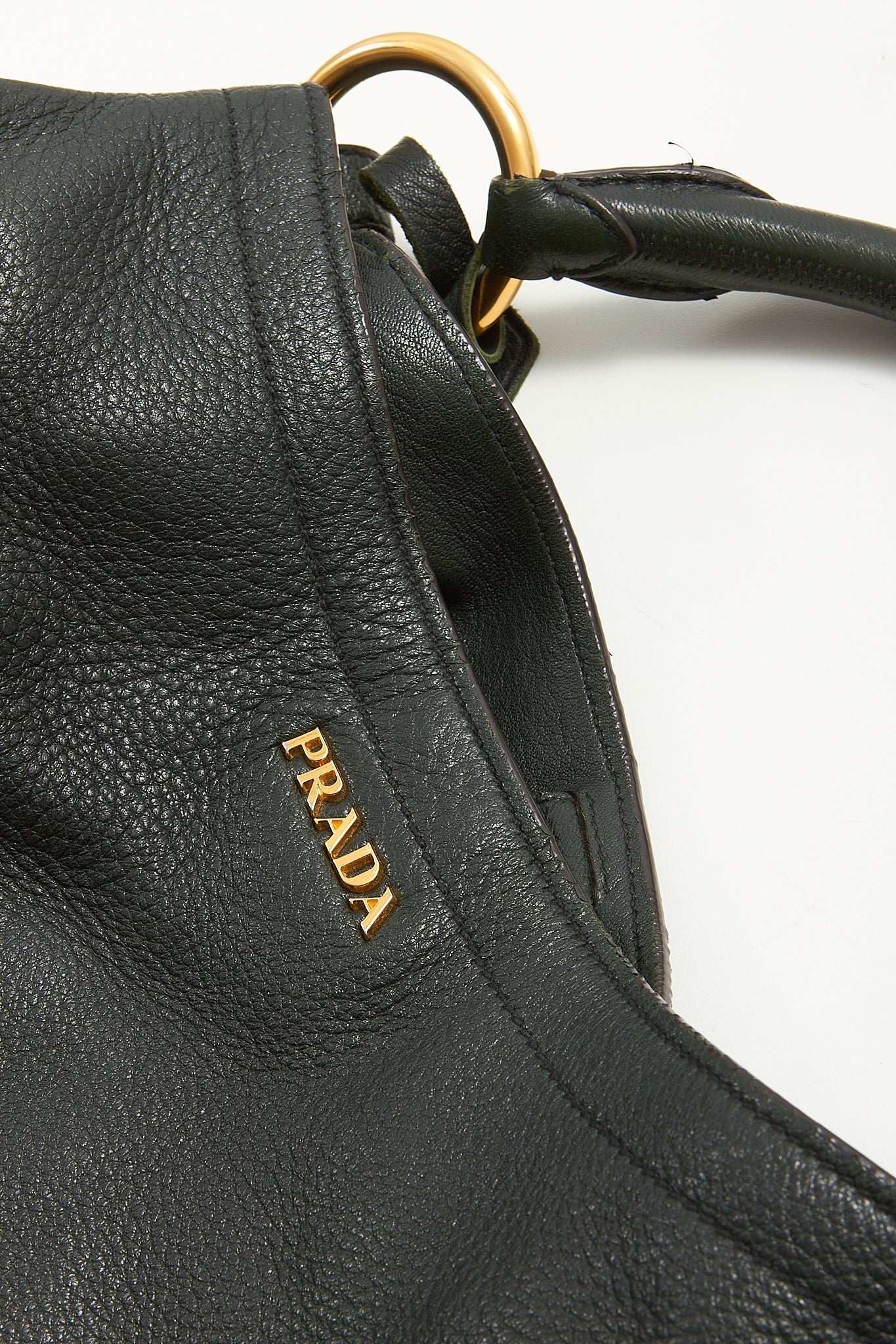 Prada Forest Green Daino Vitello Zipper Hobo Shoulder Bag