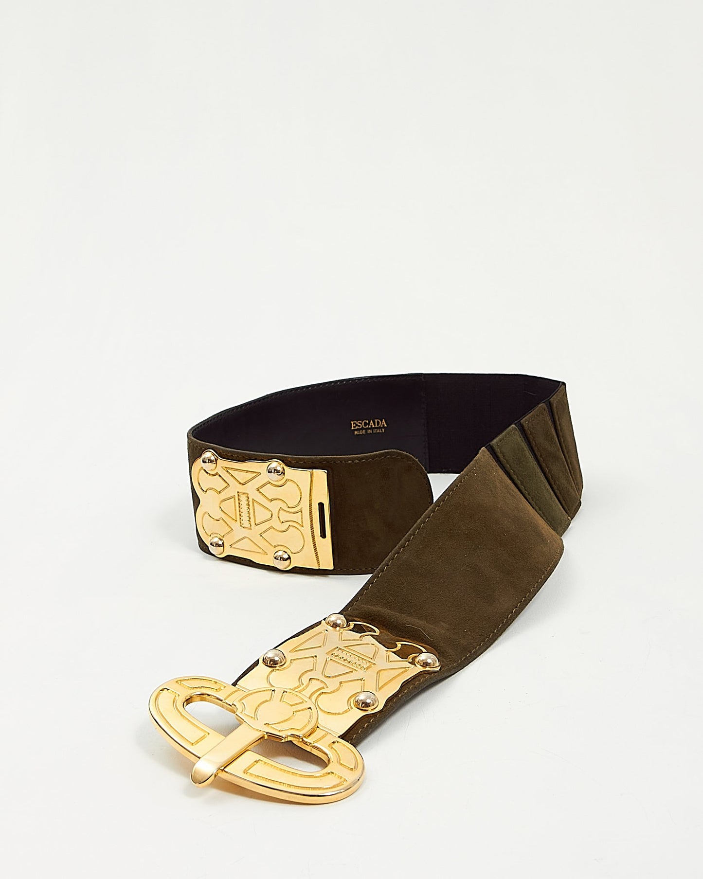 Escada Khaki Green Suede Gold Detailed Buckle Belt - 38