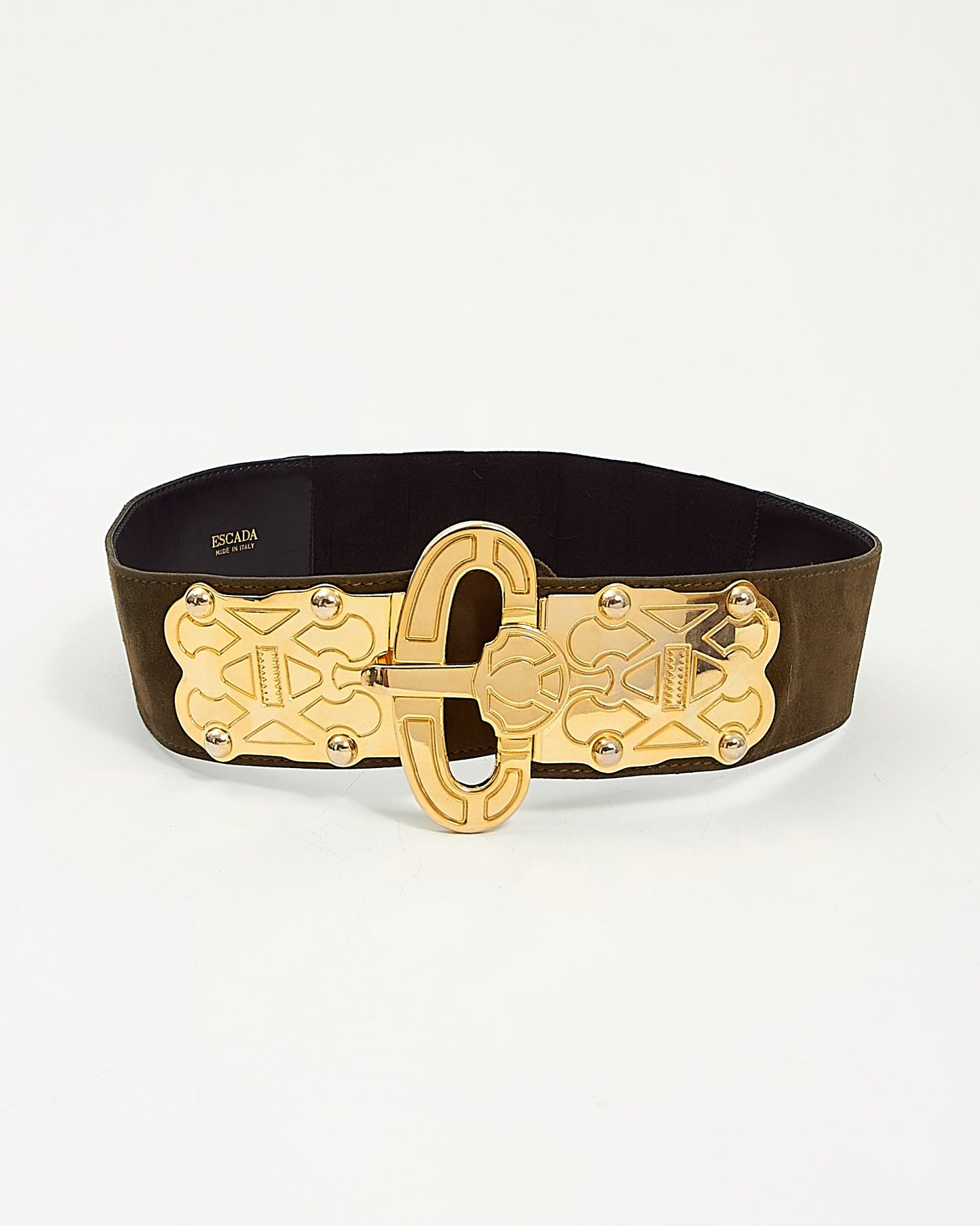 Escada Khaki Green Suede Gold Detailed Buckle Belt - 38