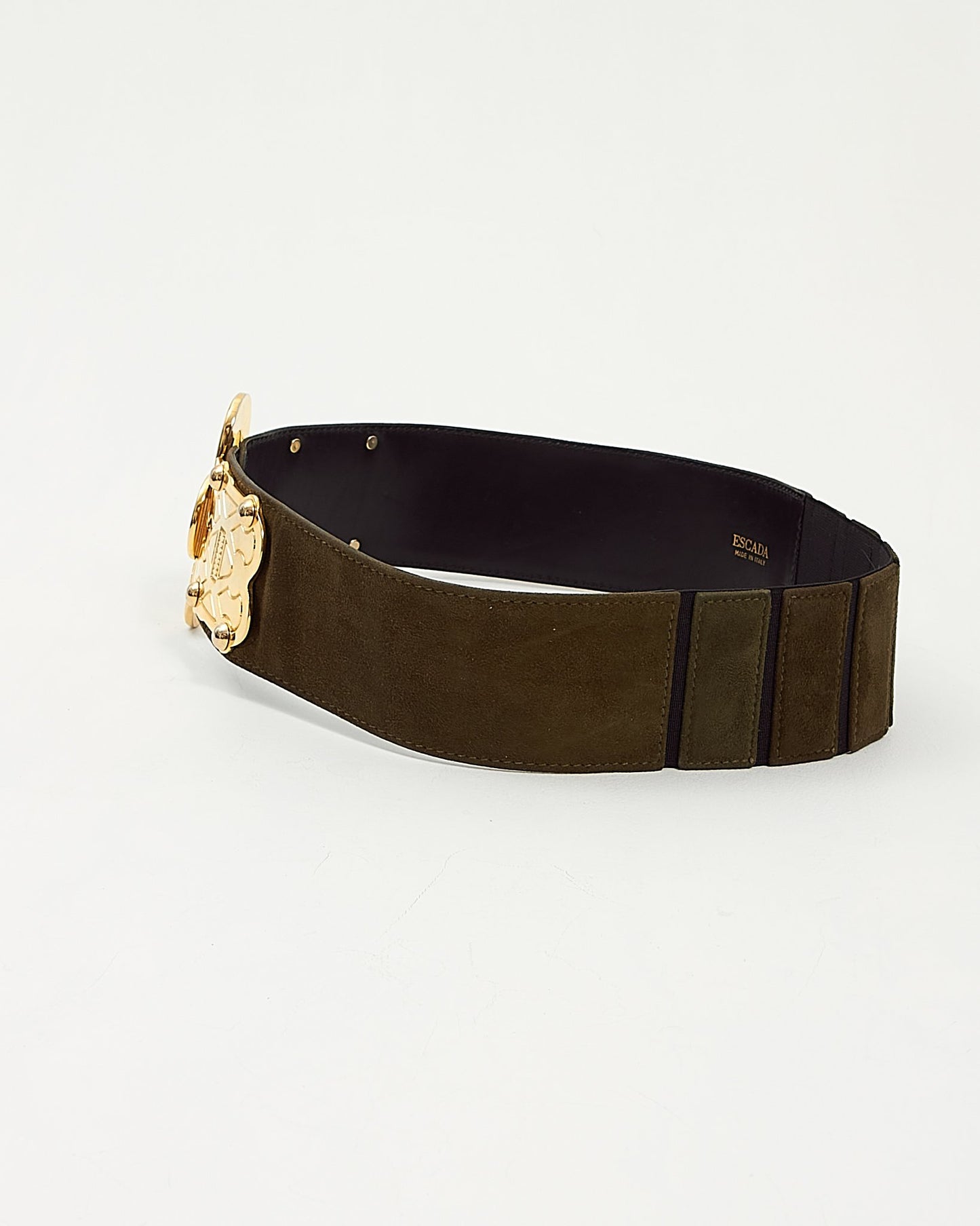 Escada Khaki Green Suede Gold Detailed Buckle Belt - 38