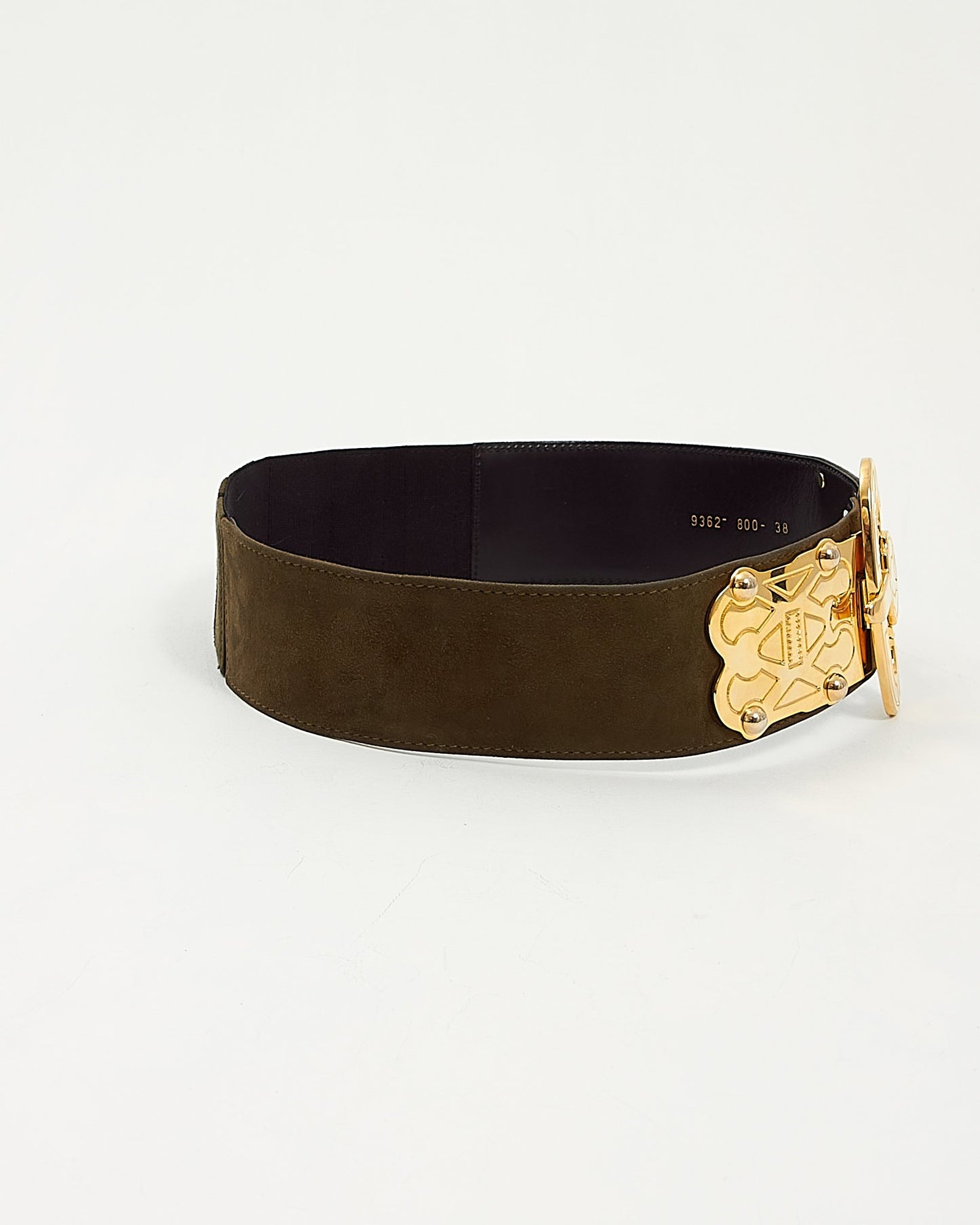 Escada Khaki Green Suede Gold Detailed Buckle Belt - 38