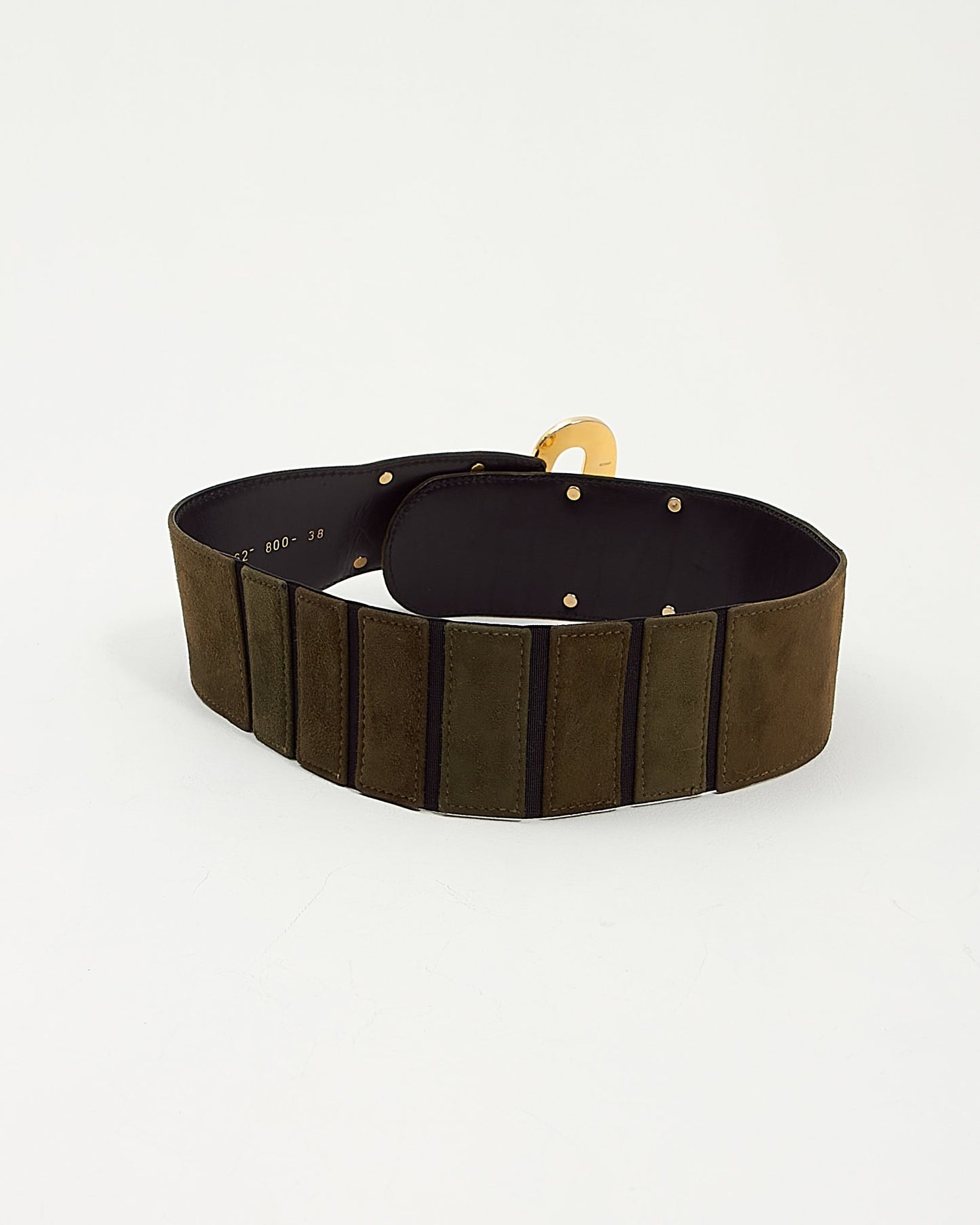 Escada Khaki Green Suede Gold Detailed Buckle Belt - 38