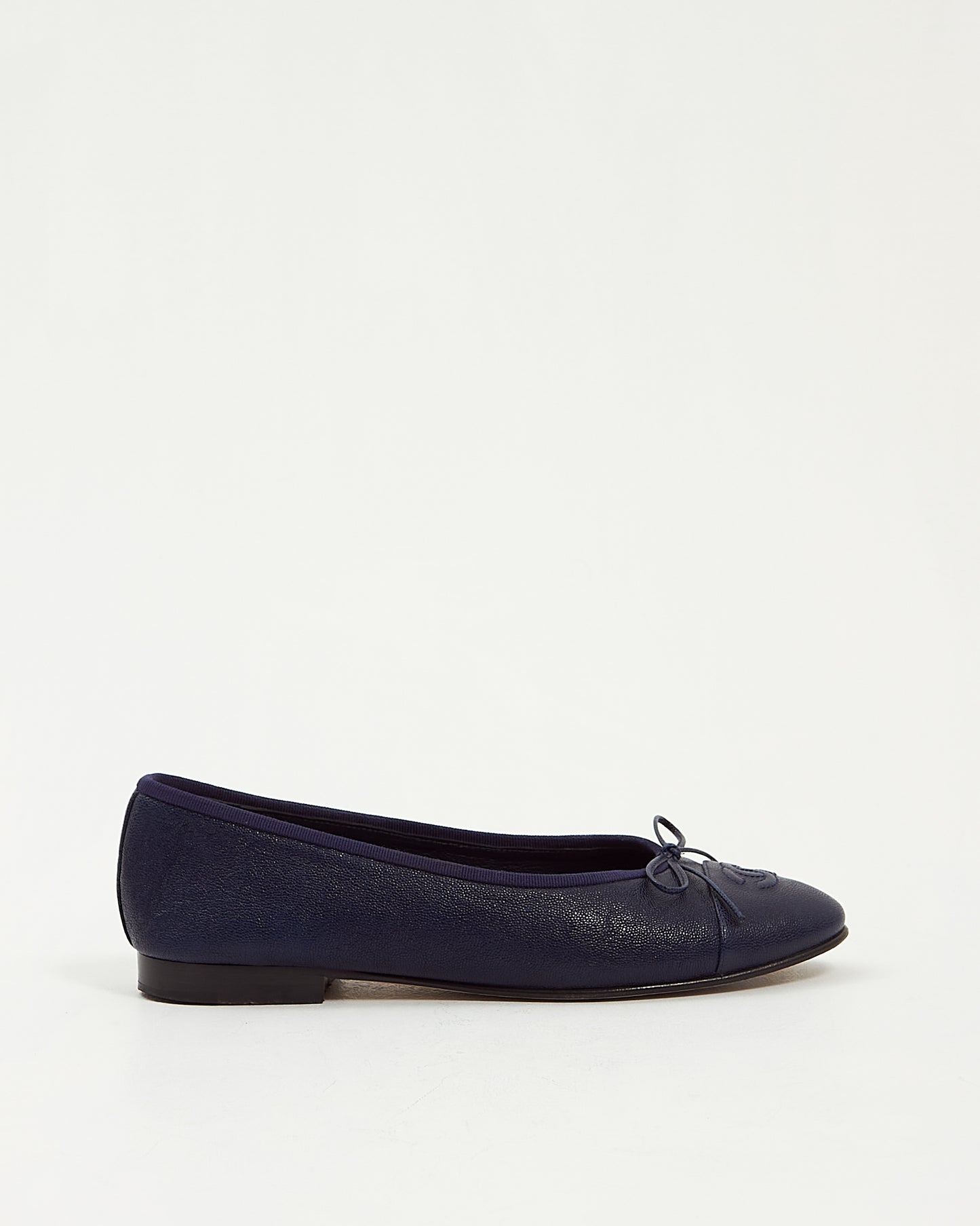 Chanel Navy Blue Caviar Leather Ballerina Flat - 38