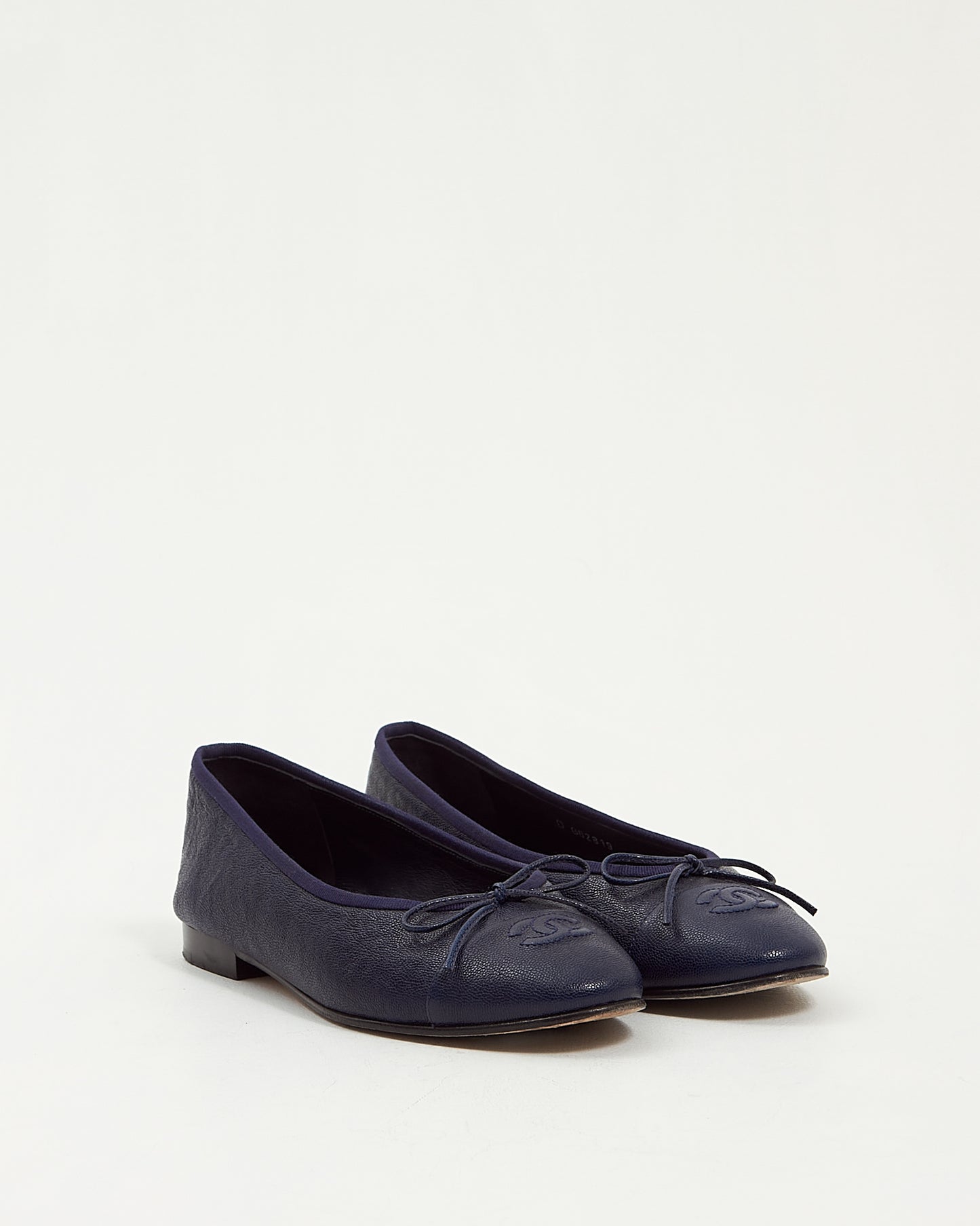 Chanel Navy Blue Caviar Leather Ballerina Flat - 38