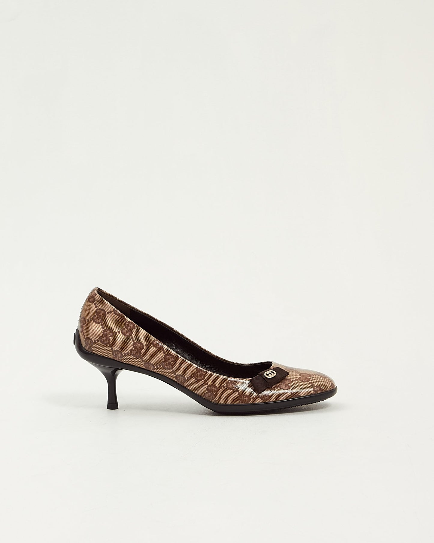 Gucci Brown GG Crystal Coated Canvas Bow Pumps - 37