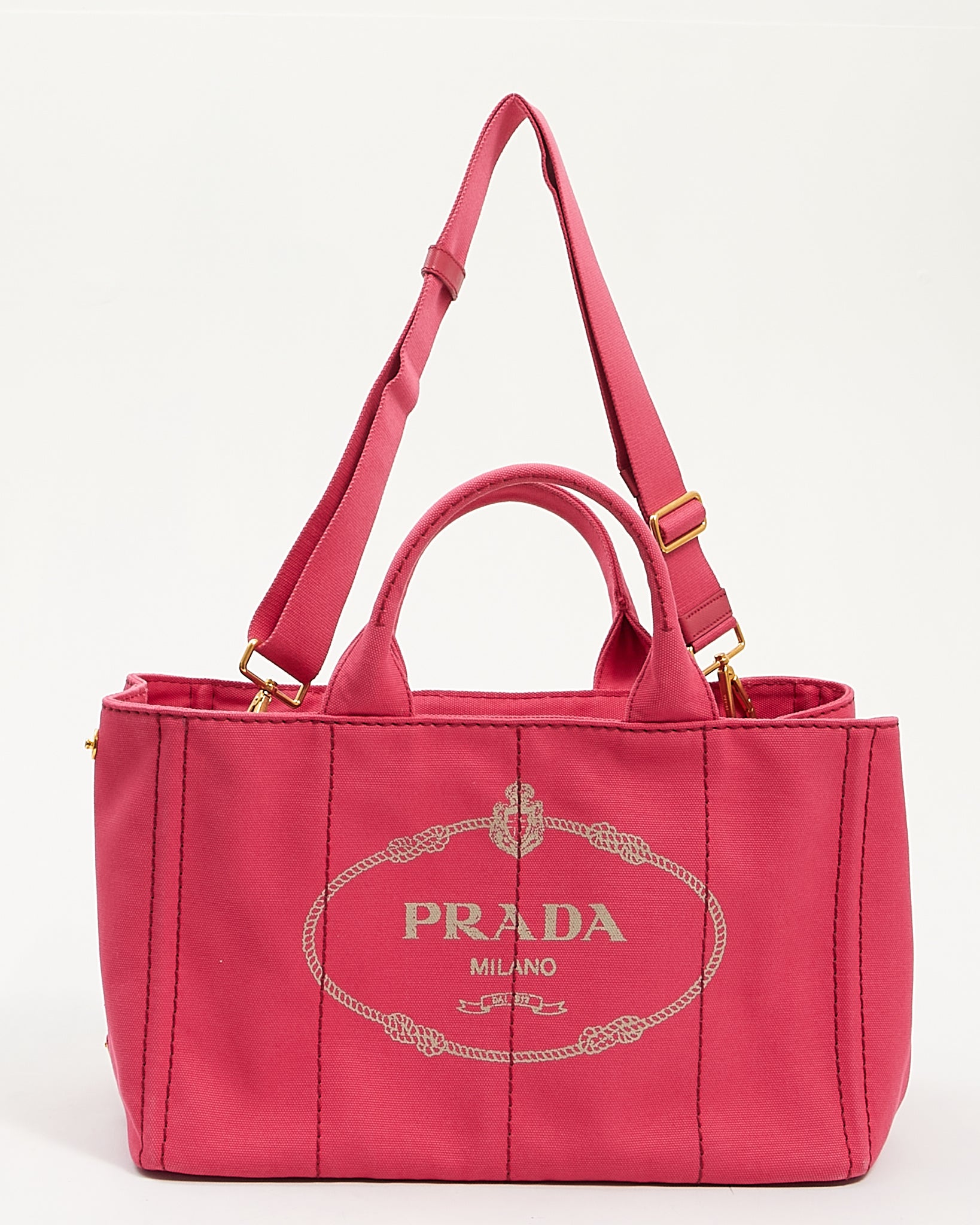 Prada Pink Canvas Canapa Logo Medium Convertible Tote