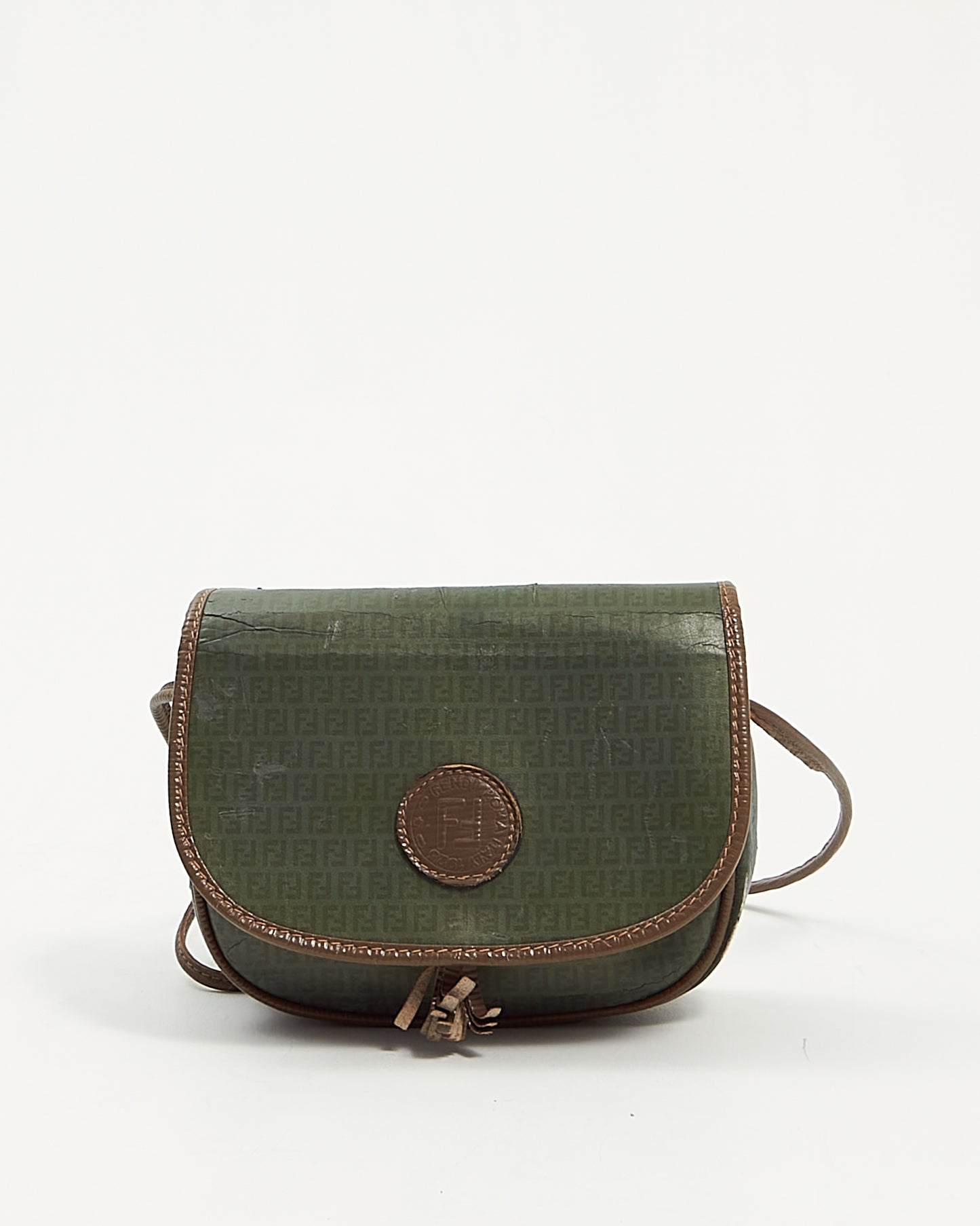 Fendi Vintage Green Leather FF Logo Mini Crossbody