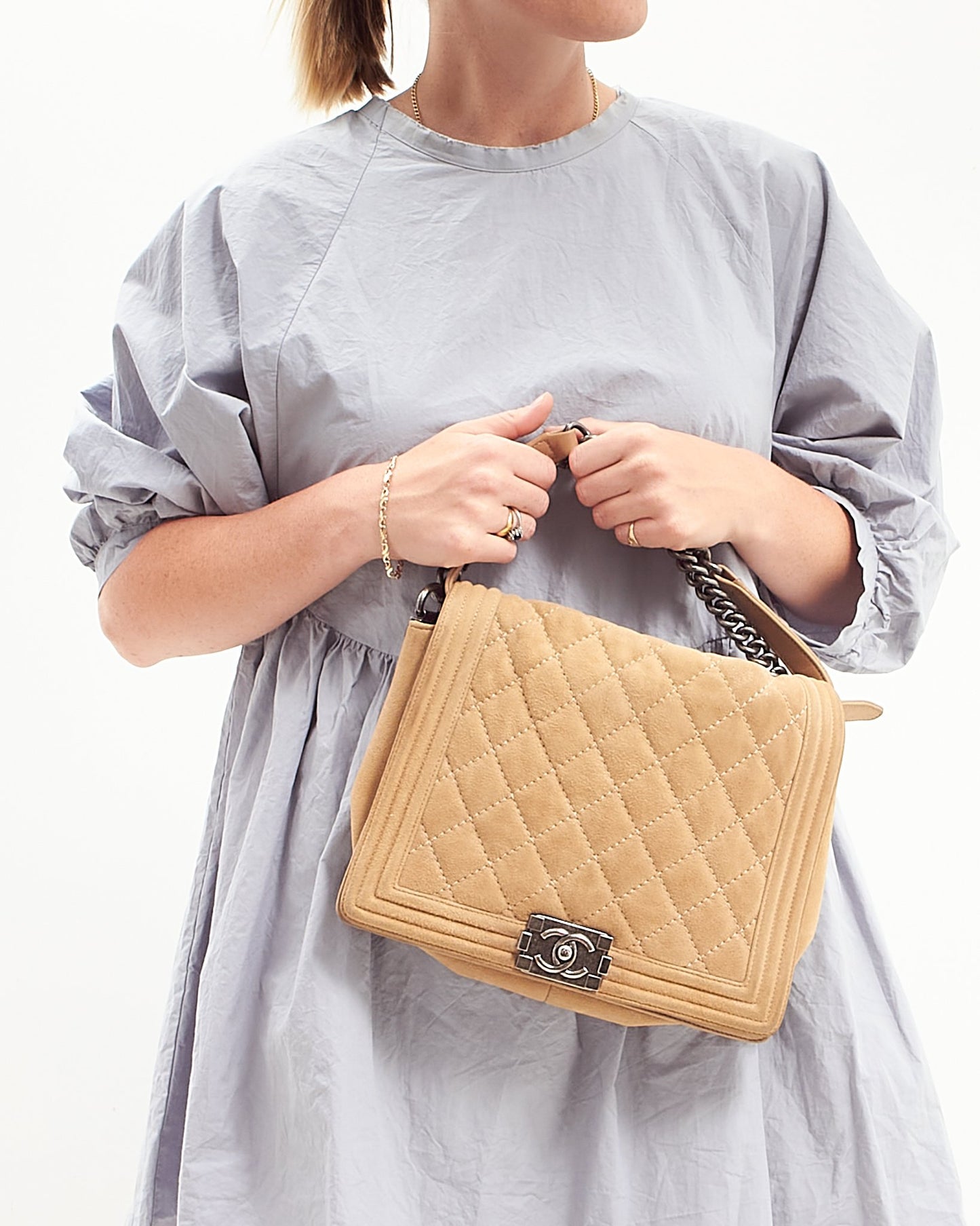 Chanel Beige Suede Gentle Boy Crossbody Bag