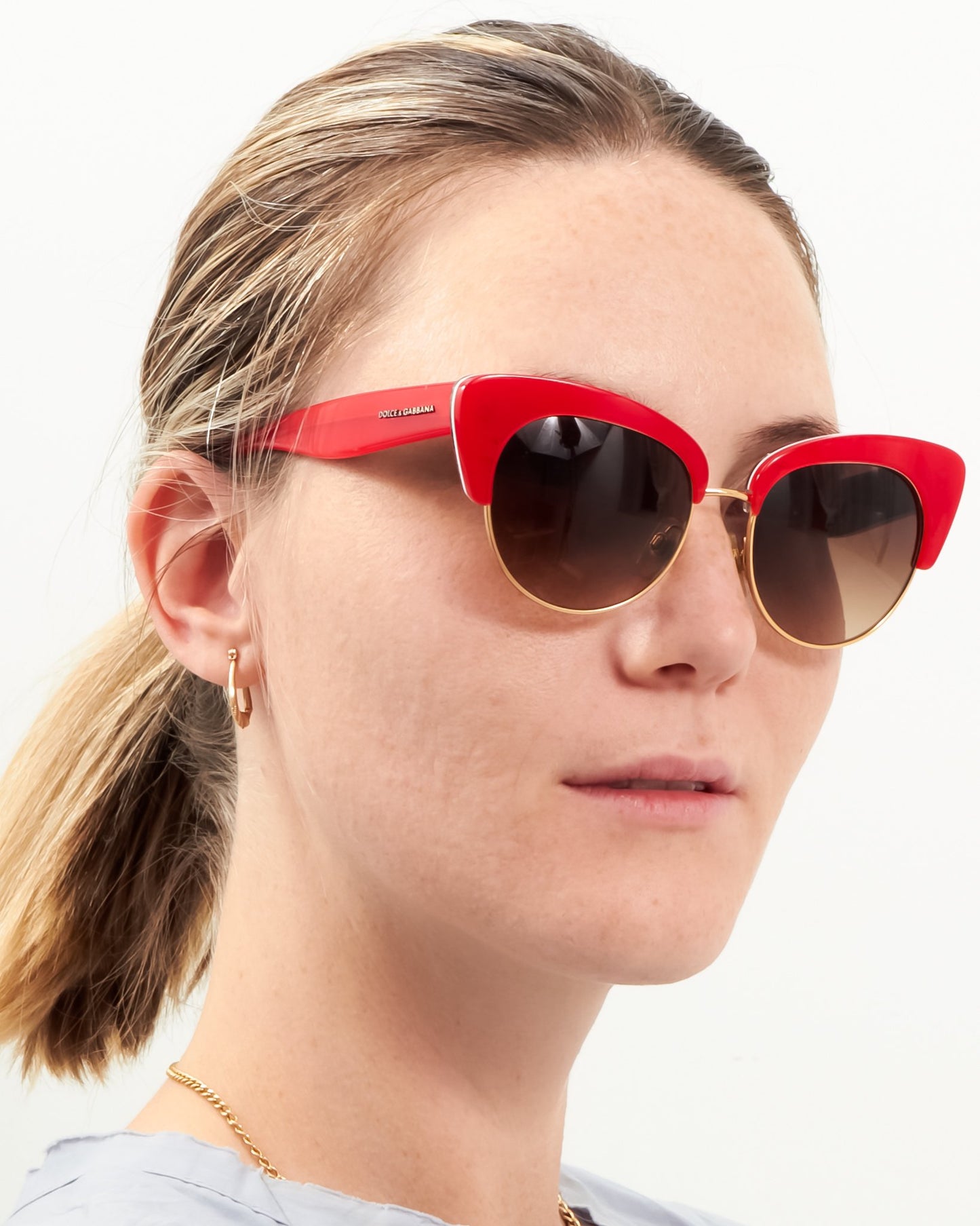 Dolce Gabbana Red Enamel Cat Eye Sunglasses