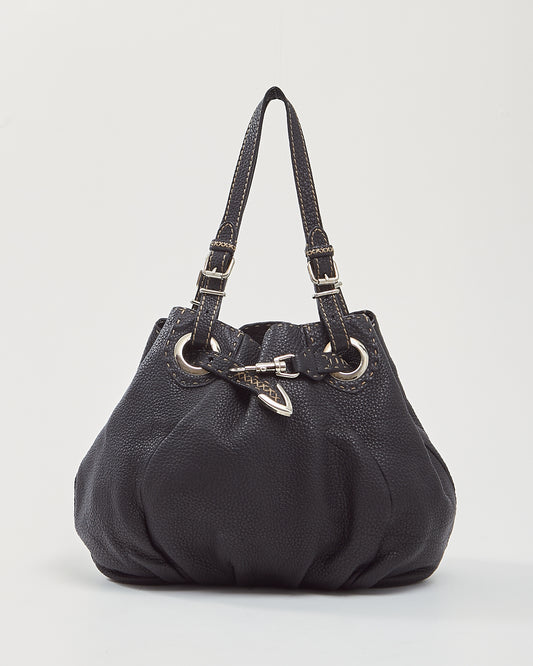 Fendi Black Selleria Top Stitch Grained Leather Tote Bag