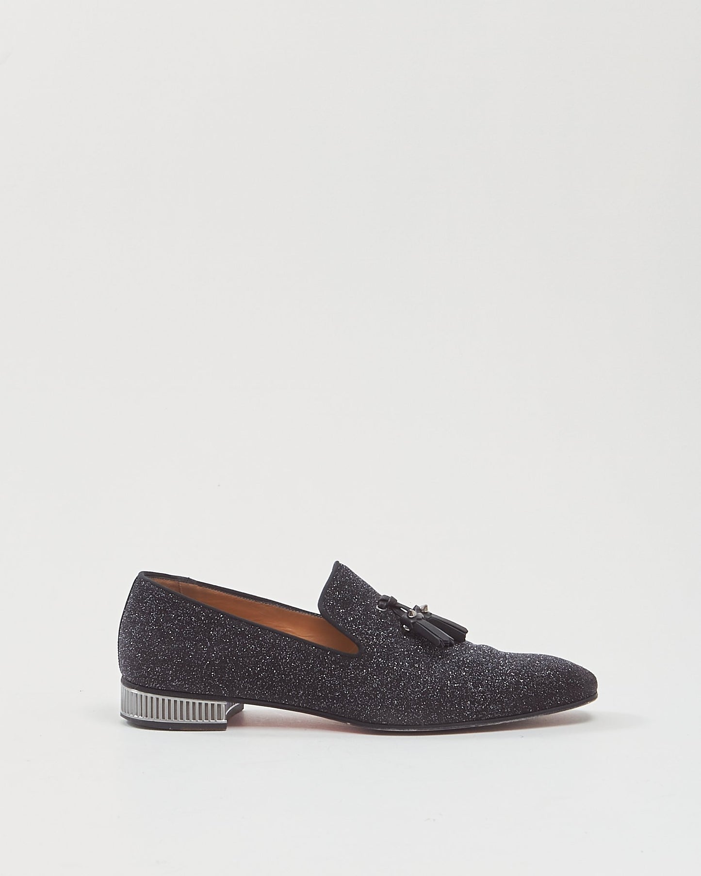 Christian Louboutin Mocassins plats à pampilles Colonnaki à paillettes noires pour hommes - 45