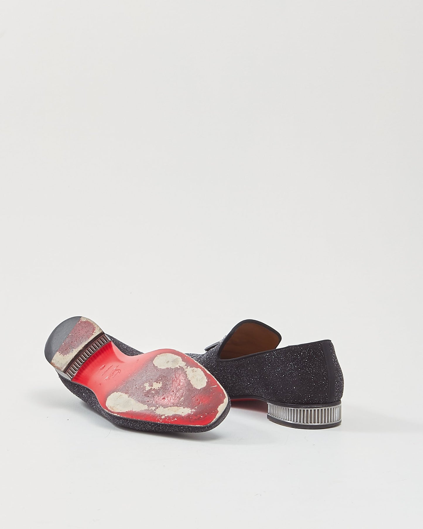 Christian Louboutin Mocassins plats à pampilles Colonnaki à paillettes noires pour hommes - 45