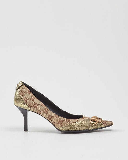 Gucci Beige GG Canvas Horsebit Pumps - 40.5