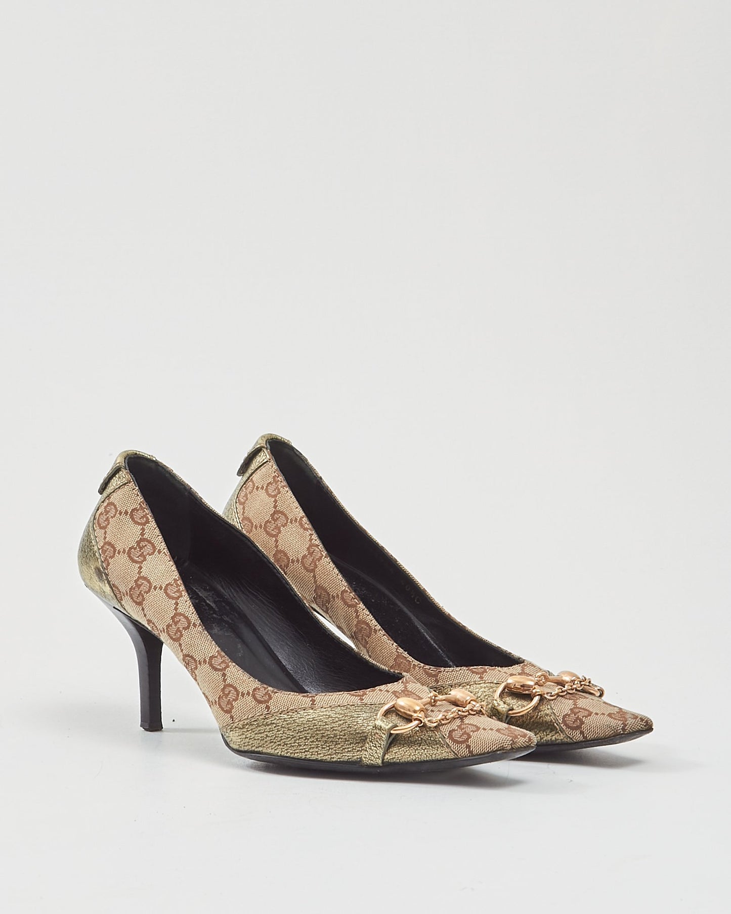 Gucci Beige GG Canvas Horsebit Pumps - 40.5