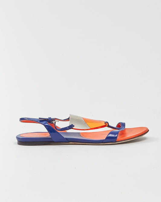 Dior Blue/Orange Enamel 
Leather Strap Sandals - 37.5