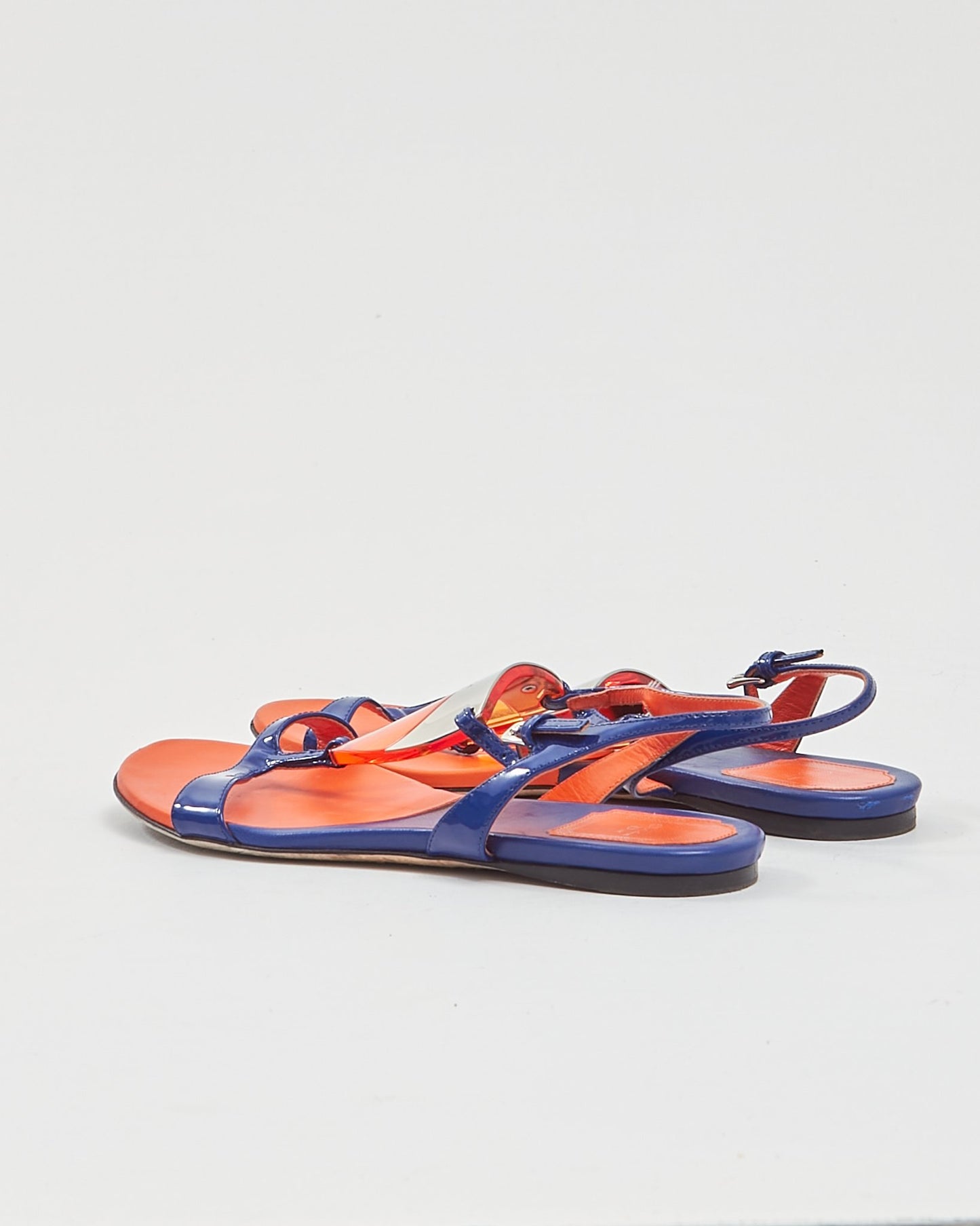 Dior Blue/Orange Enamel 
Leather Strap Sandals - 37.5