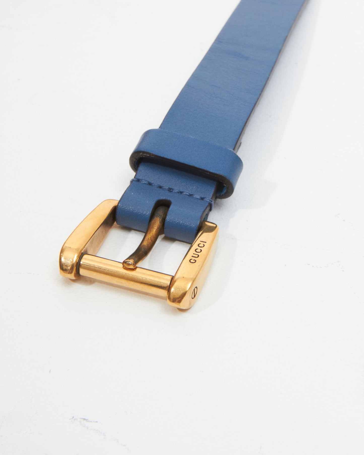 Gucci Turquoise Leather Gold Logo Buckle Belt -85/34