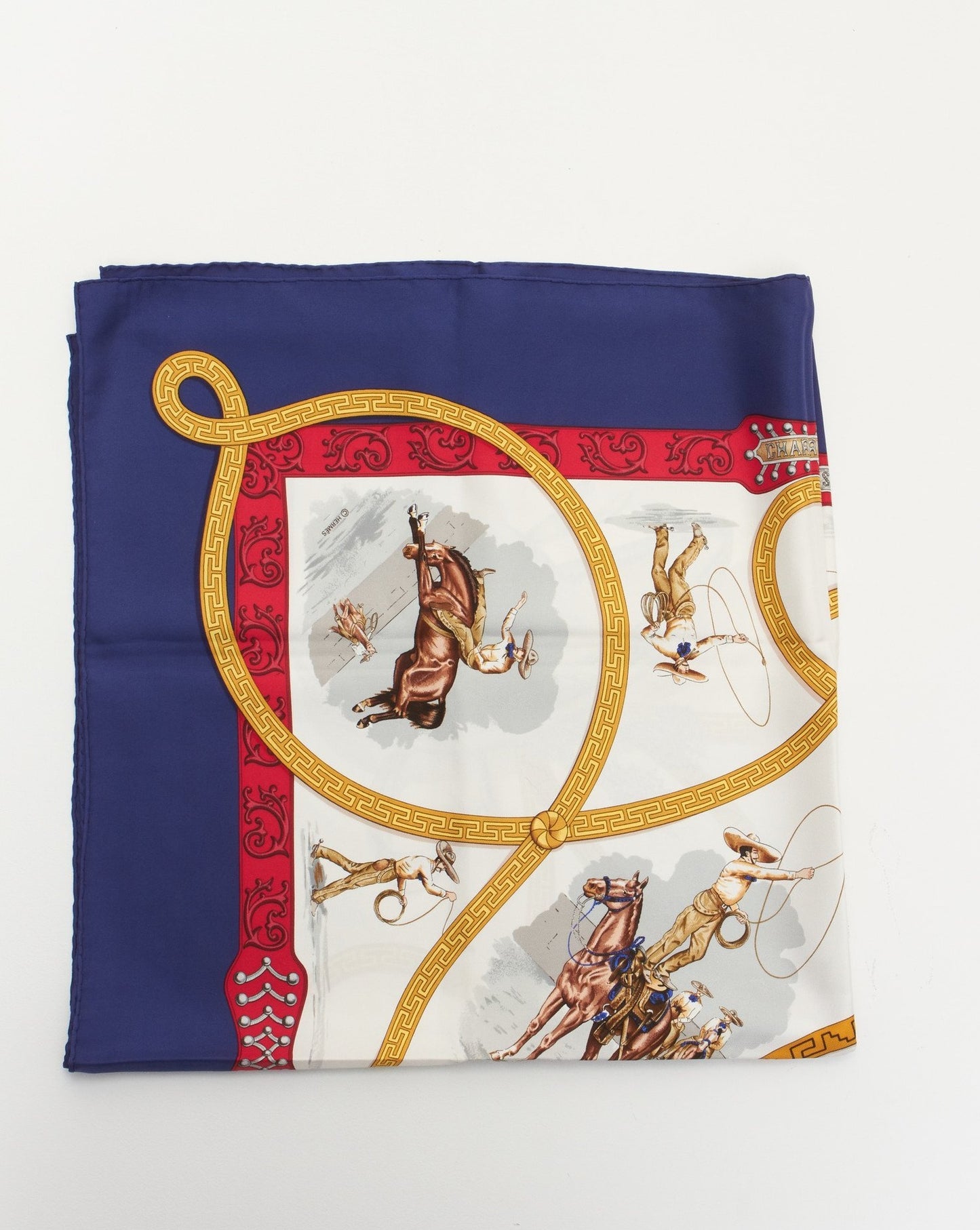 Hermès Royal Blue 
White Equestrian 90CM Silk Scarf