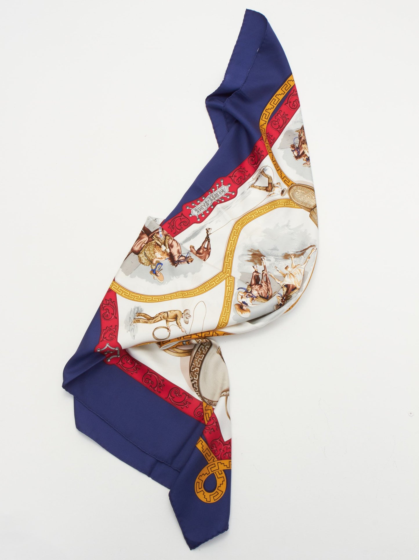 Hermès Royal Blue 
White Equestrian 90CM Silk Scarf