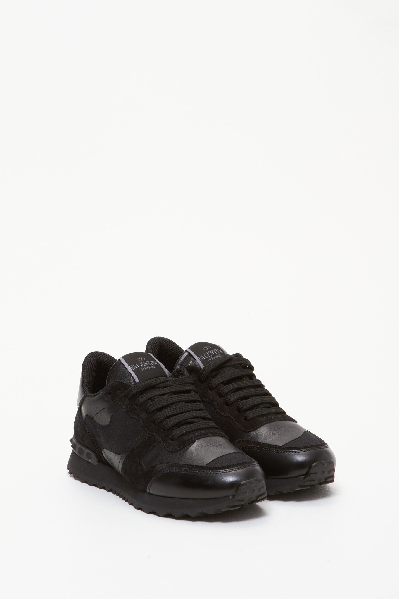 Valentino Black Leather/Suede Rockstud Sneakers - 37.5