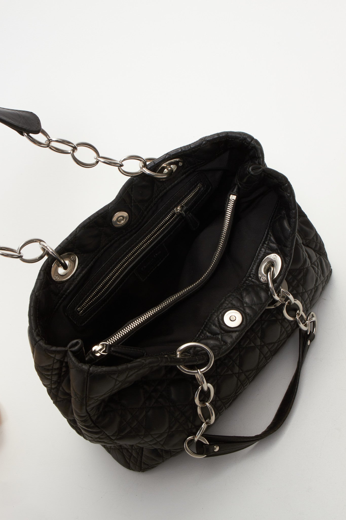 Dior Black Leather Cannage Chain Shopping Tote