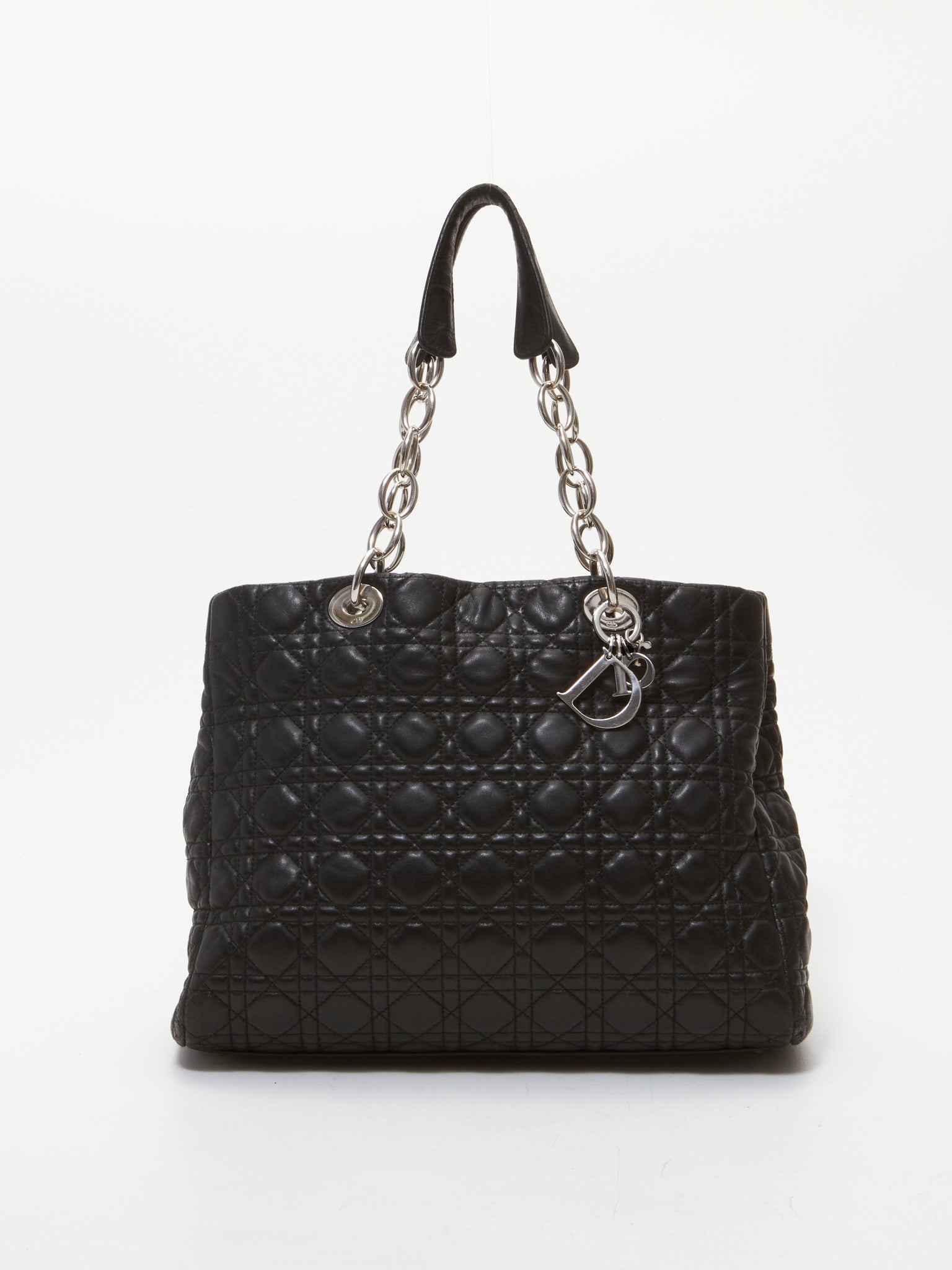 Dior Black Leather Cannage Chain Shopping Tote