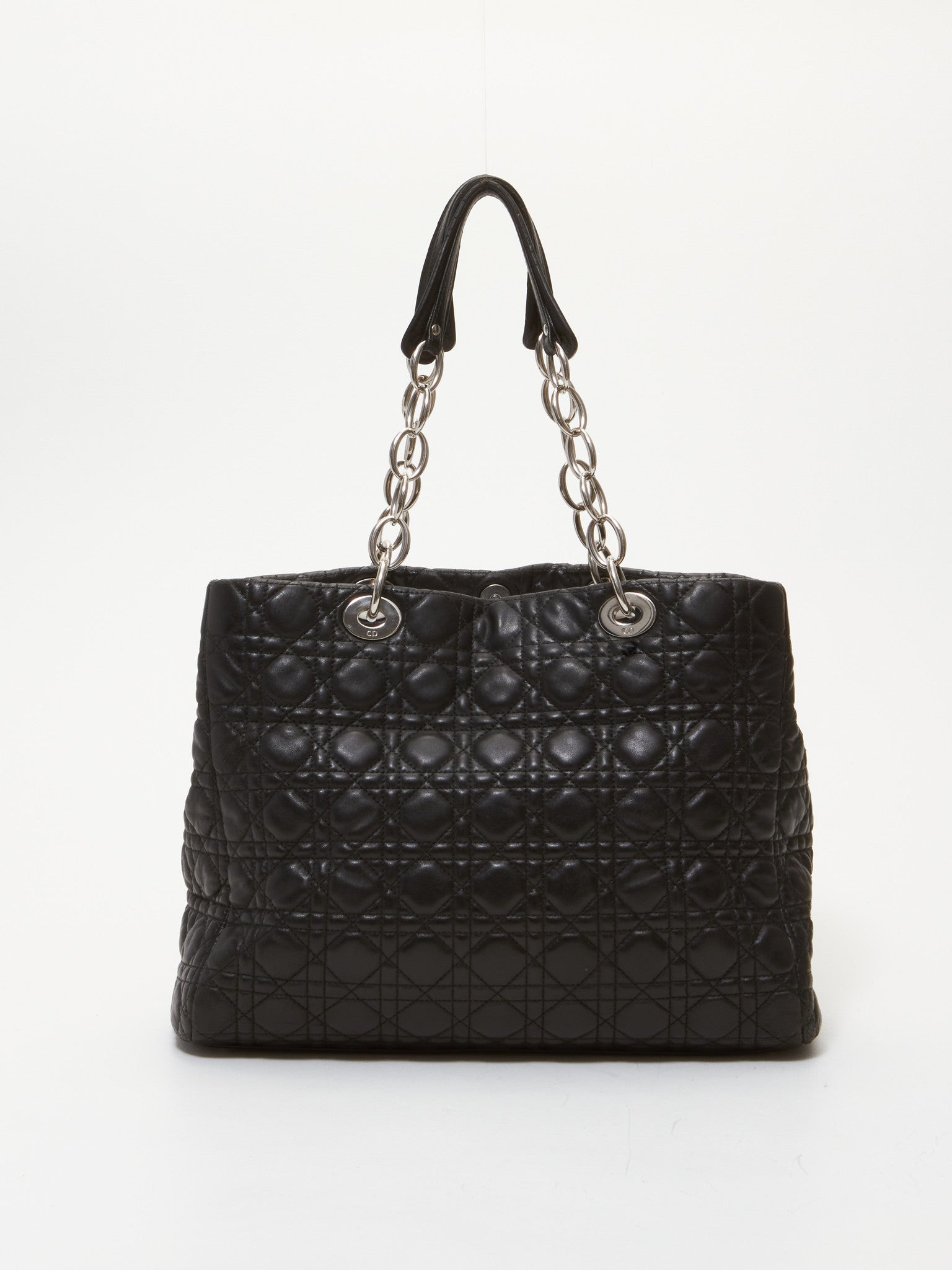 Dior Black Leather Cannage Chain Shopping Tote