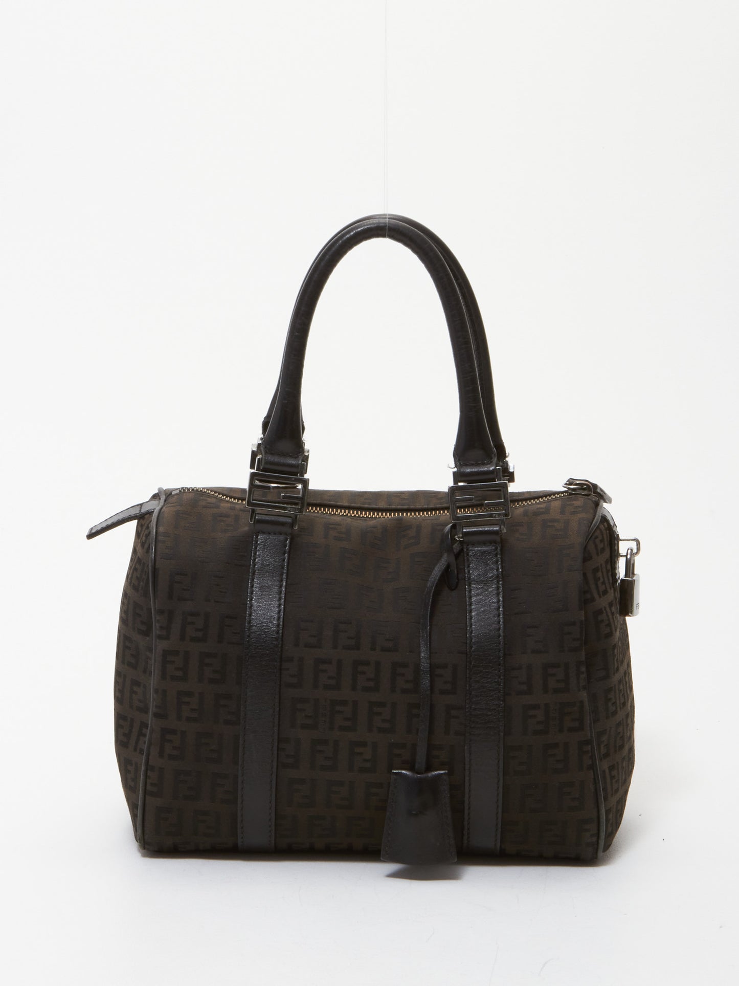 Fendi Brown and Black Zucchino Canvas Small Boston Bag