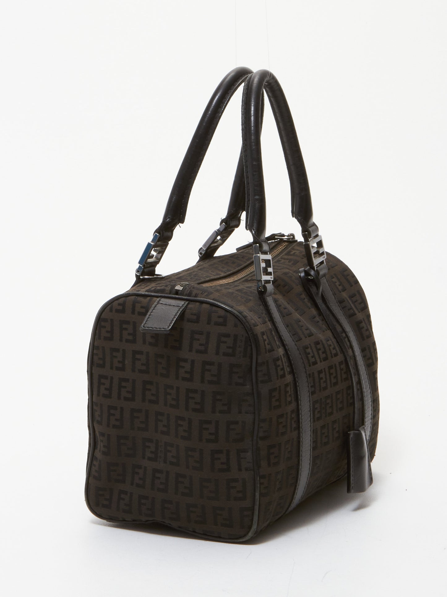 Fendi Brown and Black Zucchino Canvas Small Boston Bag