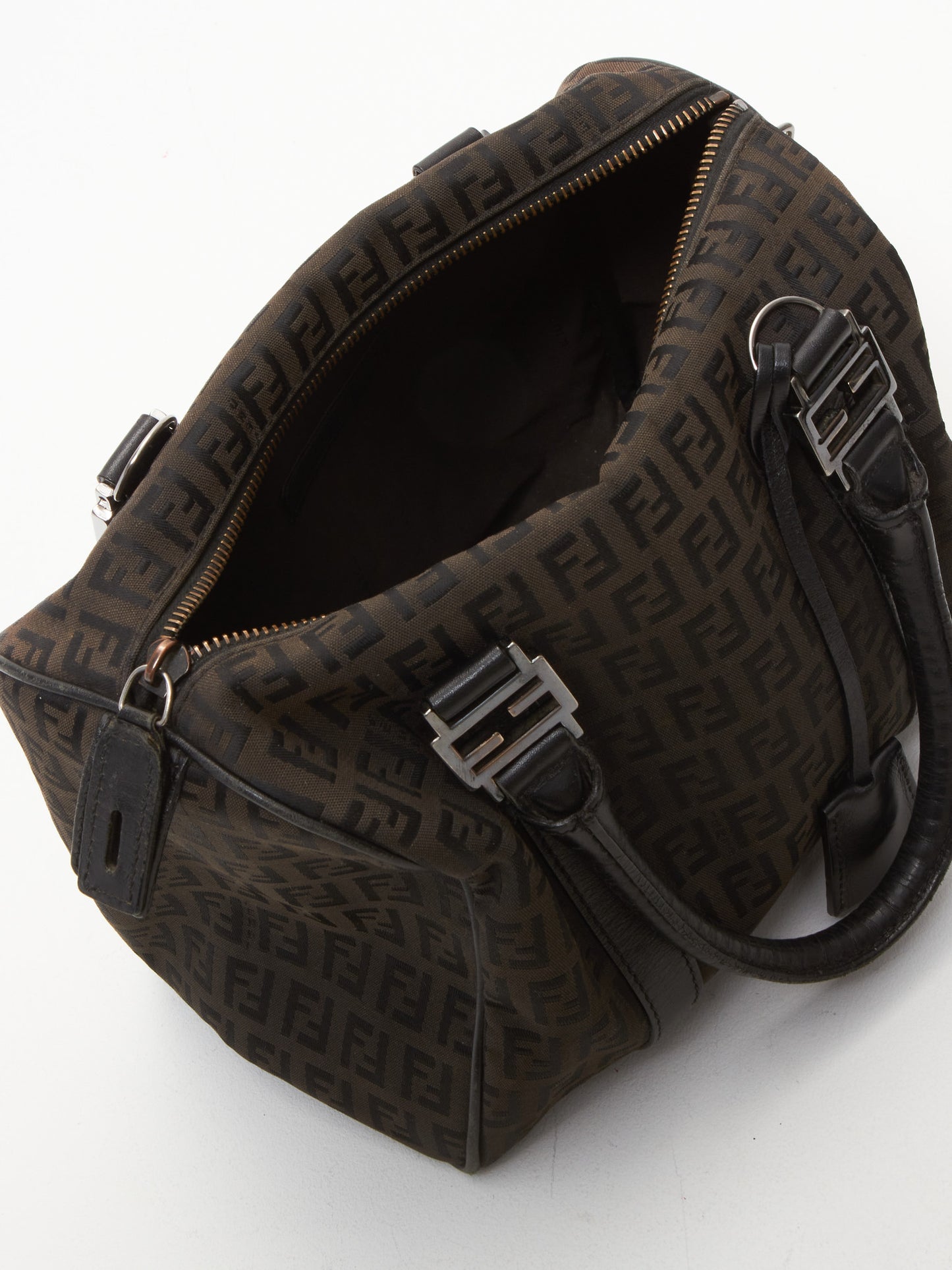 Fendi Brown and Black Zucchino Canvas Small Boston Bag