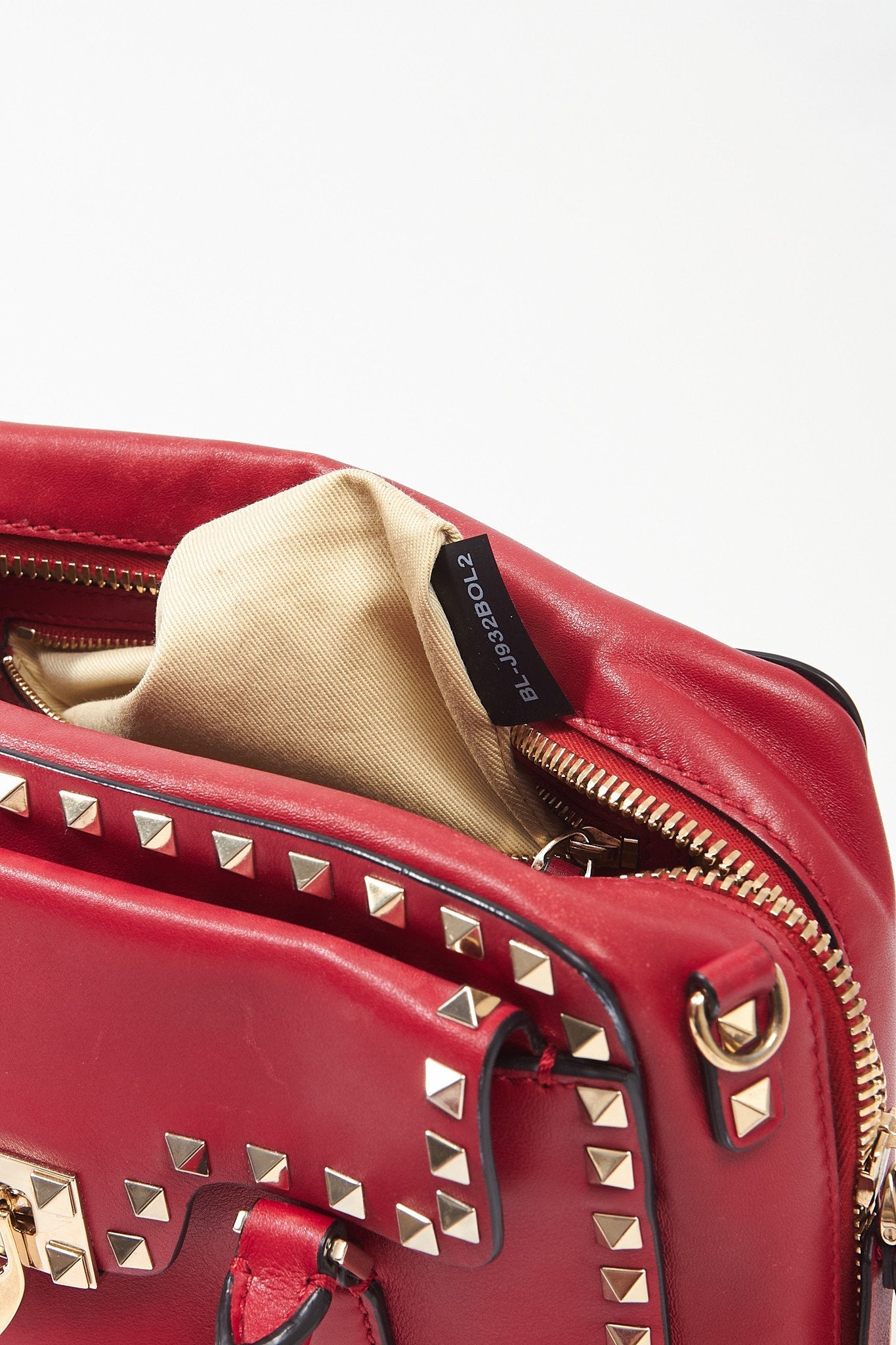 Valentino Red Leather Rockstud Top Handle Convertible Bag