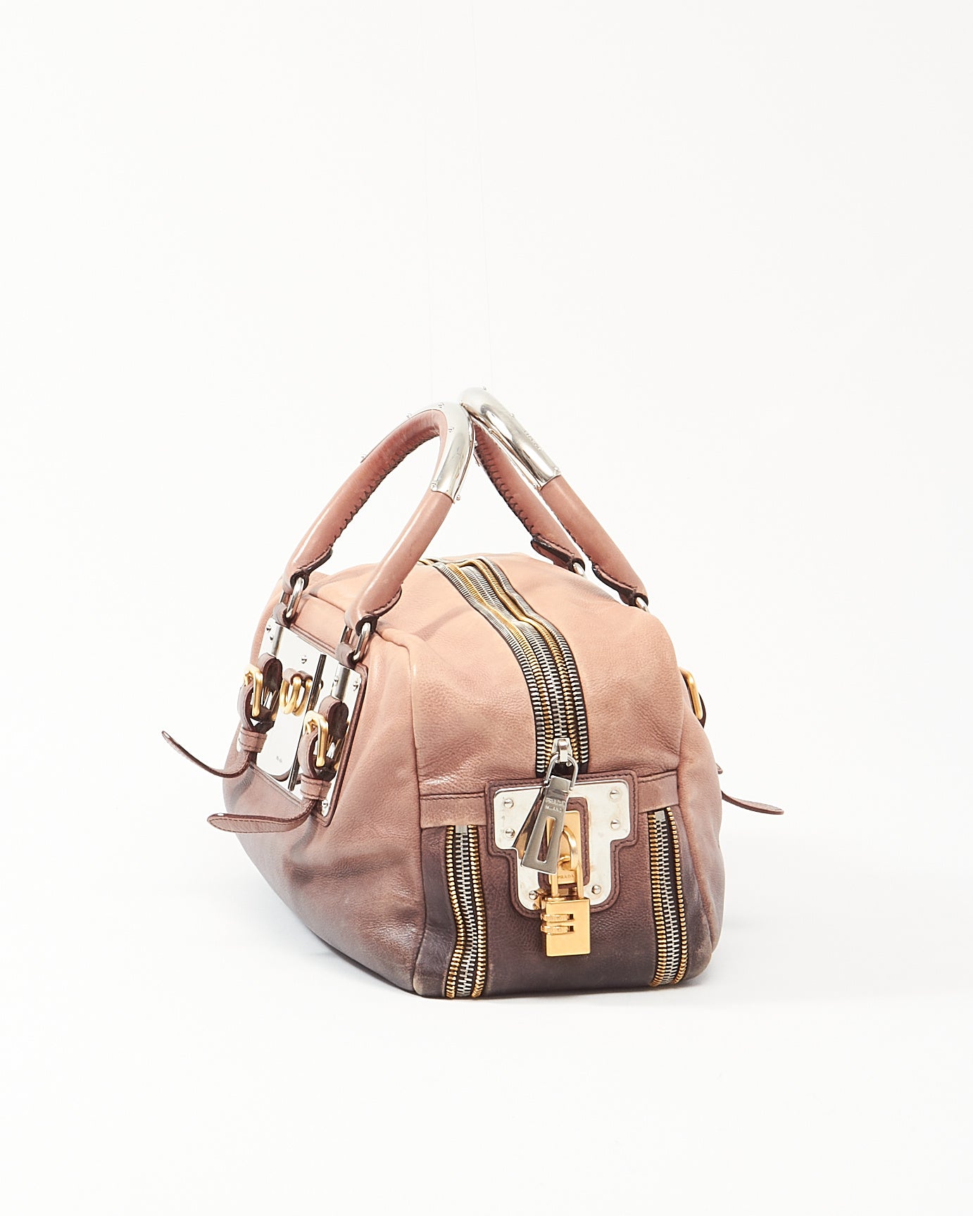 Prada Beige/Black Dégradé Leather Bauleto Top Handle Bag