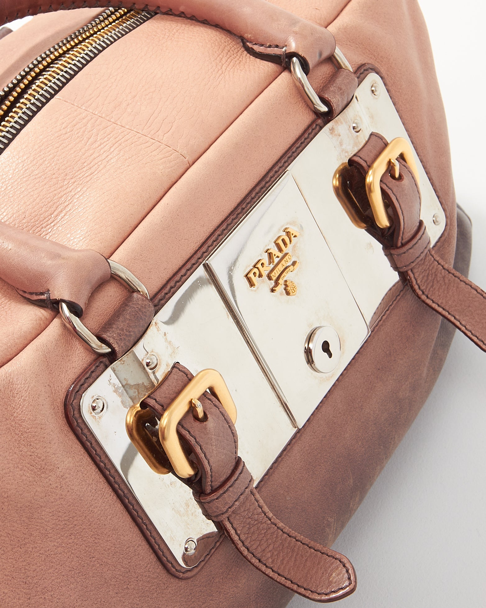 Prada Beige/Black Dégradé Leather Bauleto Top Handle Bag