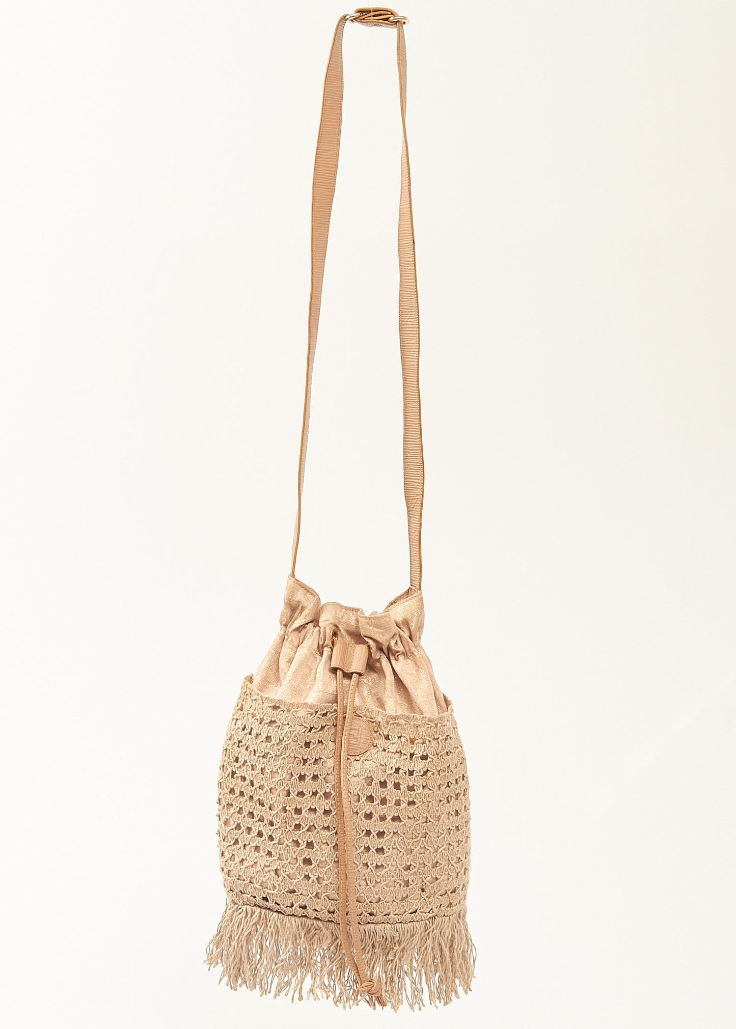 Fendi Pink Glitter Woven Fringe Bucket Bag