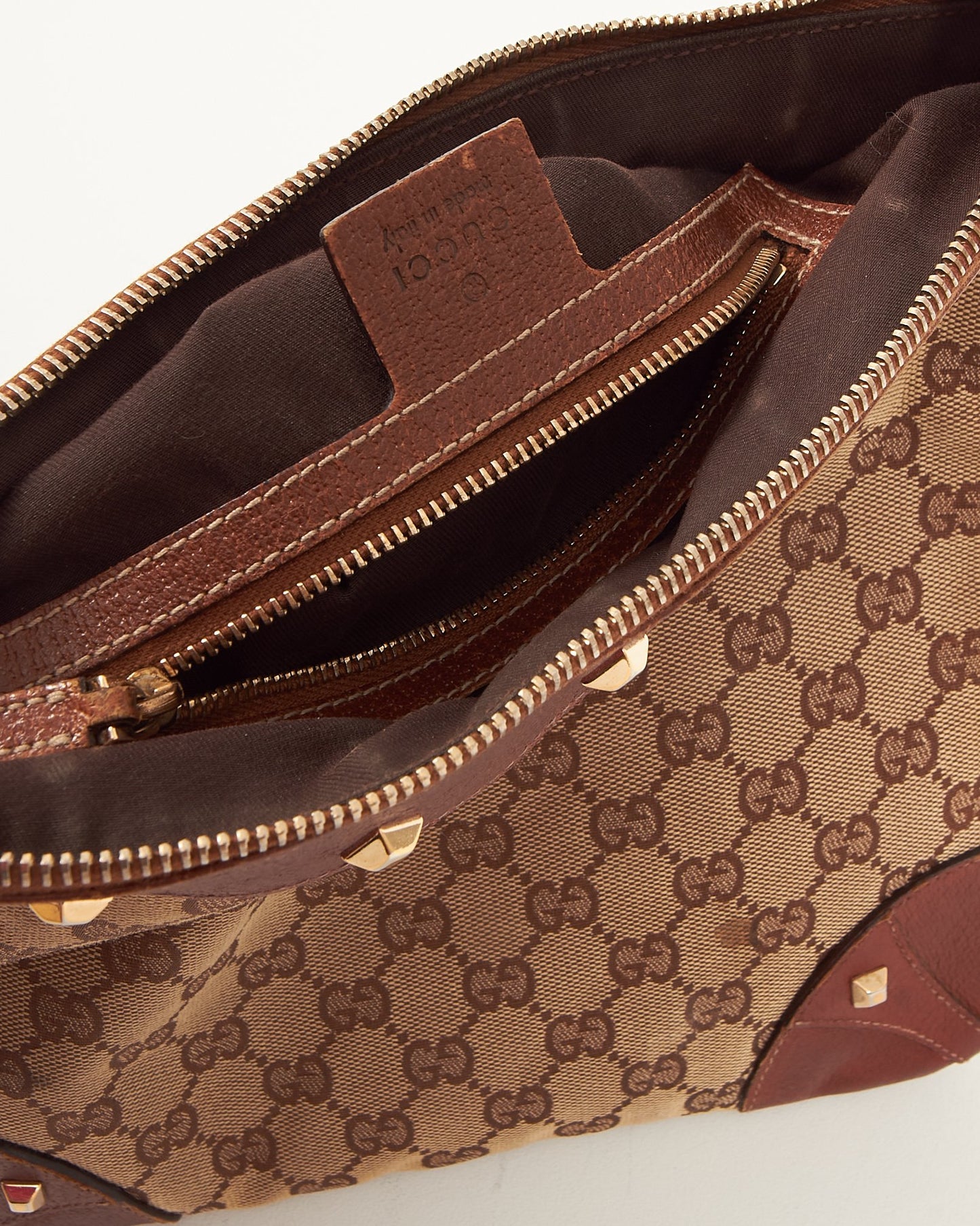 Gucci Brown GG Monogram Canvas Studded Crossbody Bag